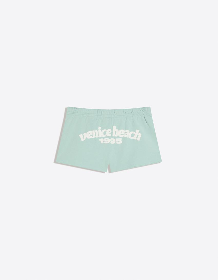 İŞLEMELİ POLAR ŞORT-Turkuaz