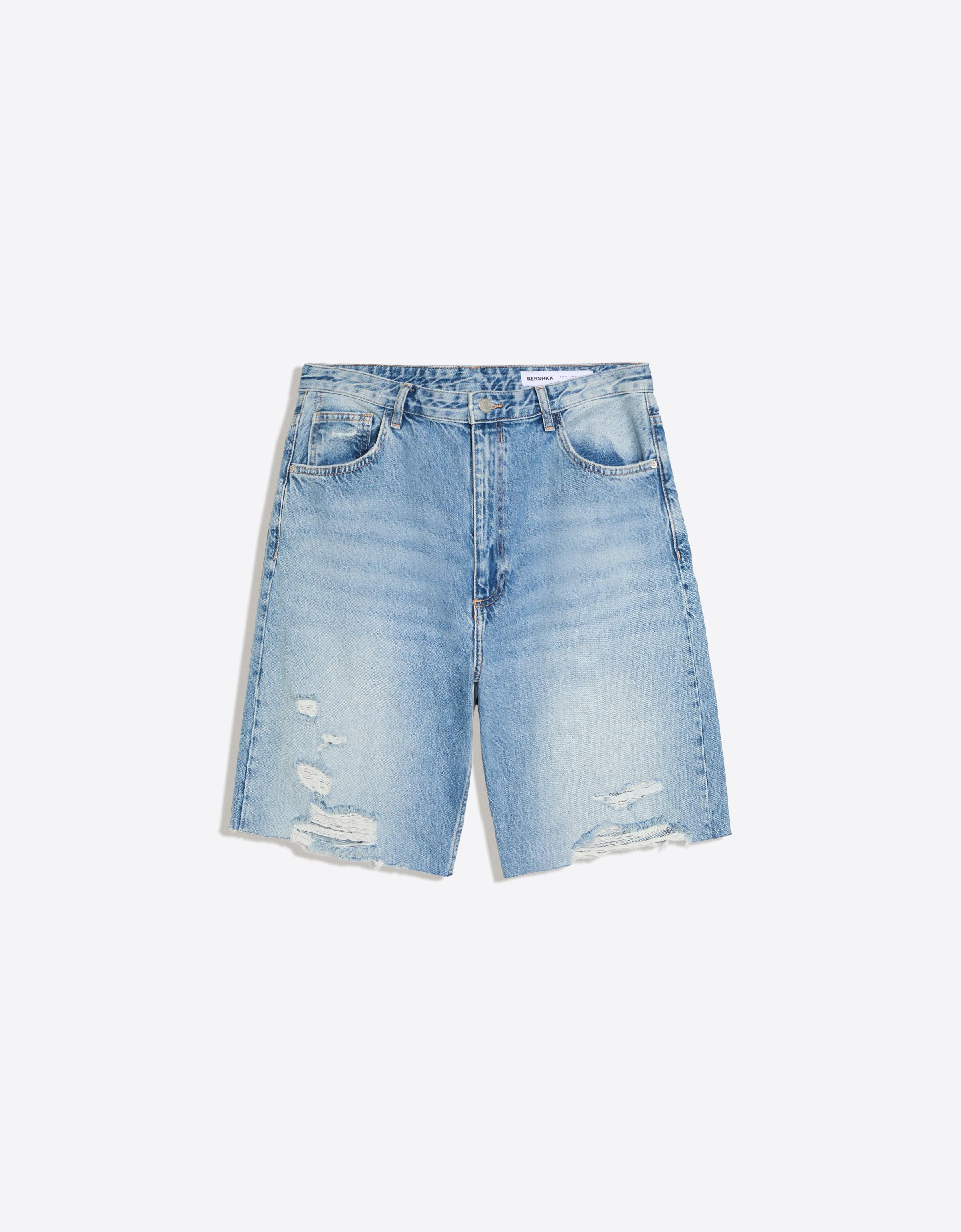 Ripped denim Bermuda shorts — Blue
