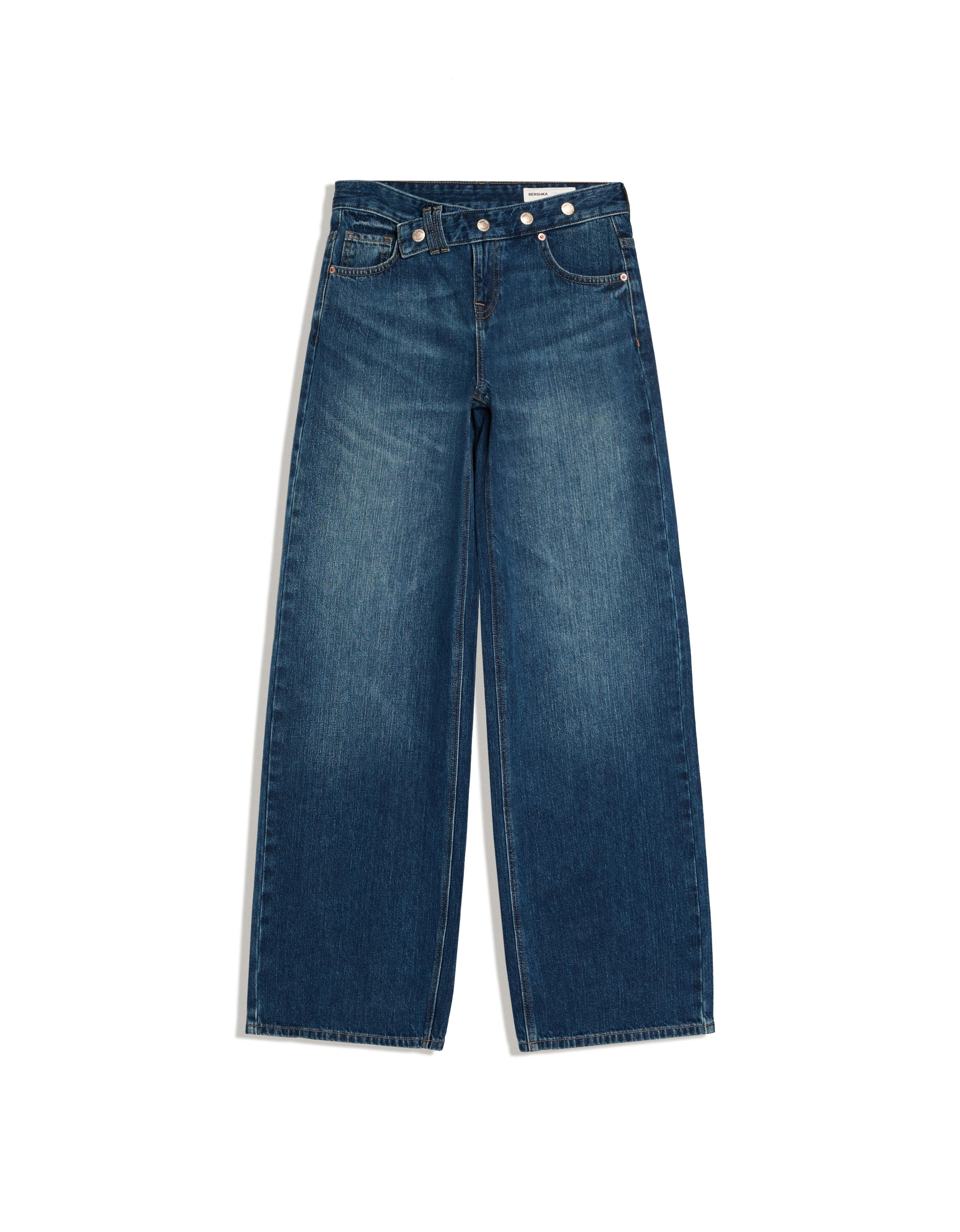 Low-rise straight-leg jeans with crossover waist — Blue