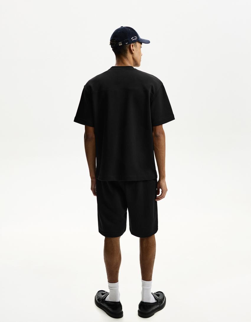 Short sleeve plush T-shirt-Black-1