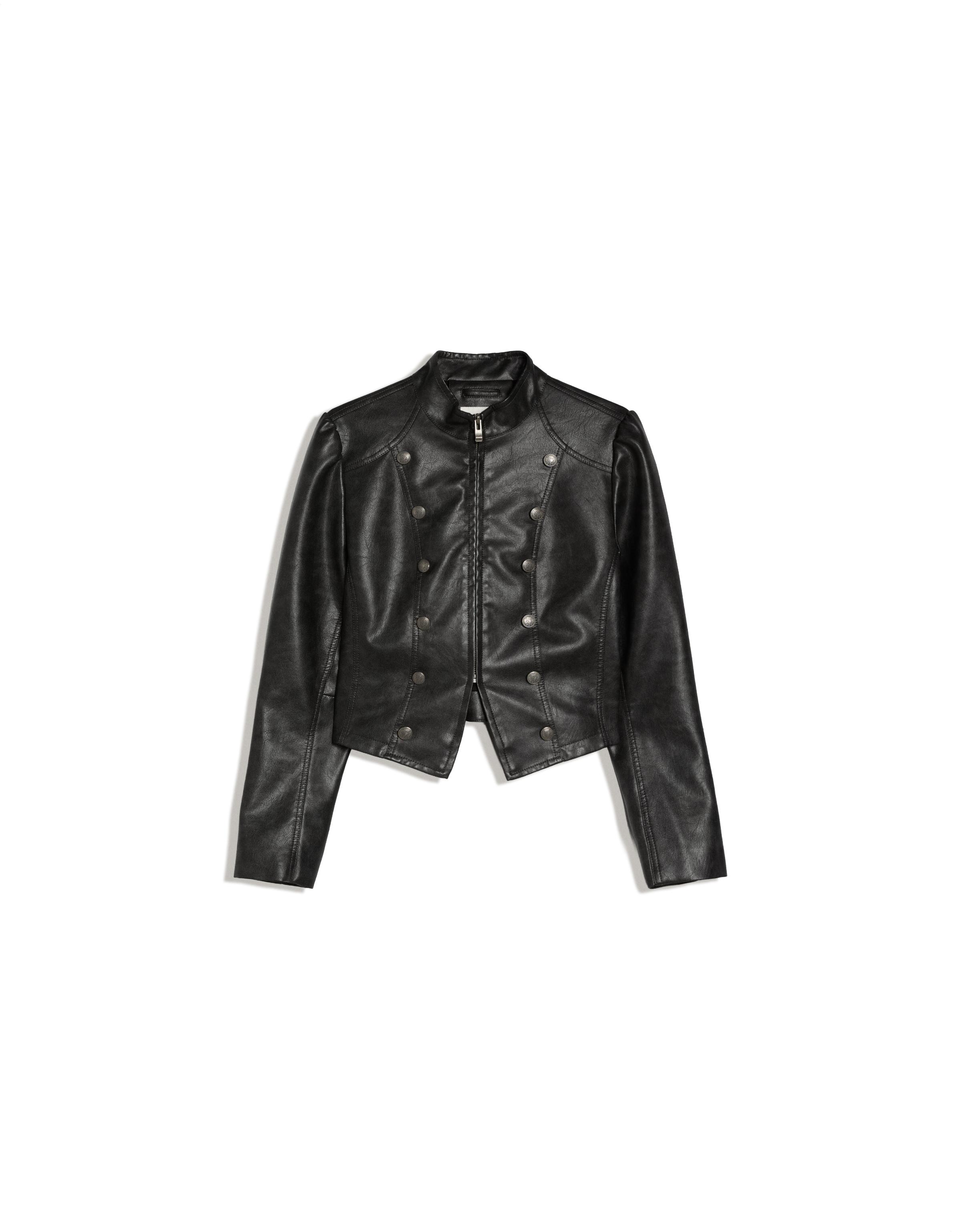 Buttoned leather effect jacket — Dark grey