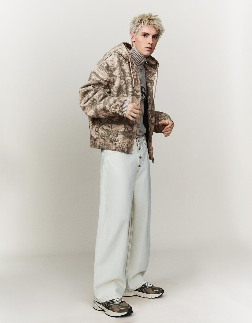 Geacă cu glugă imprimată-Maro