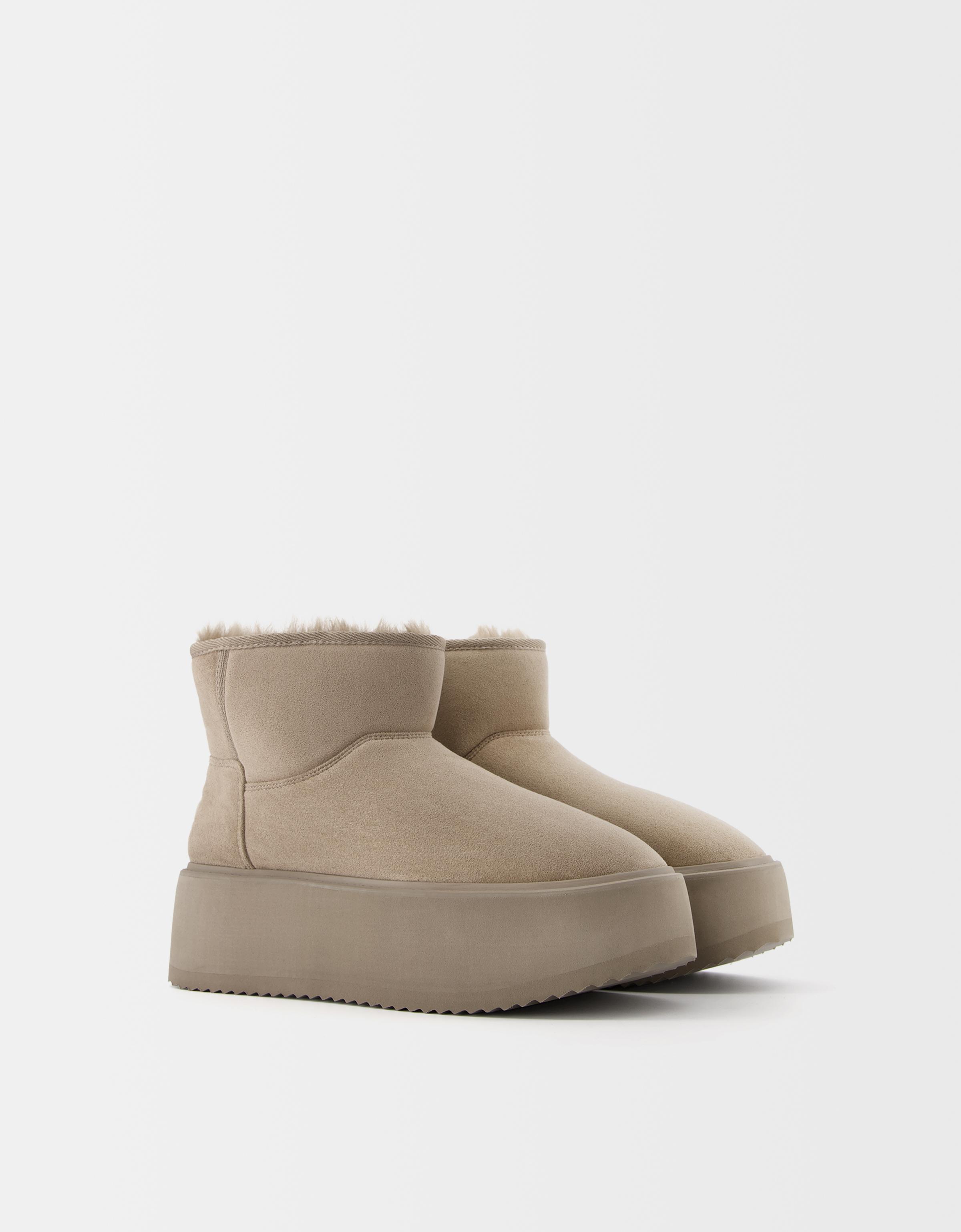 Bershka Plateau-Stiefeletten Mit Fellfutter Damen 38 Taupe