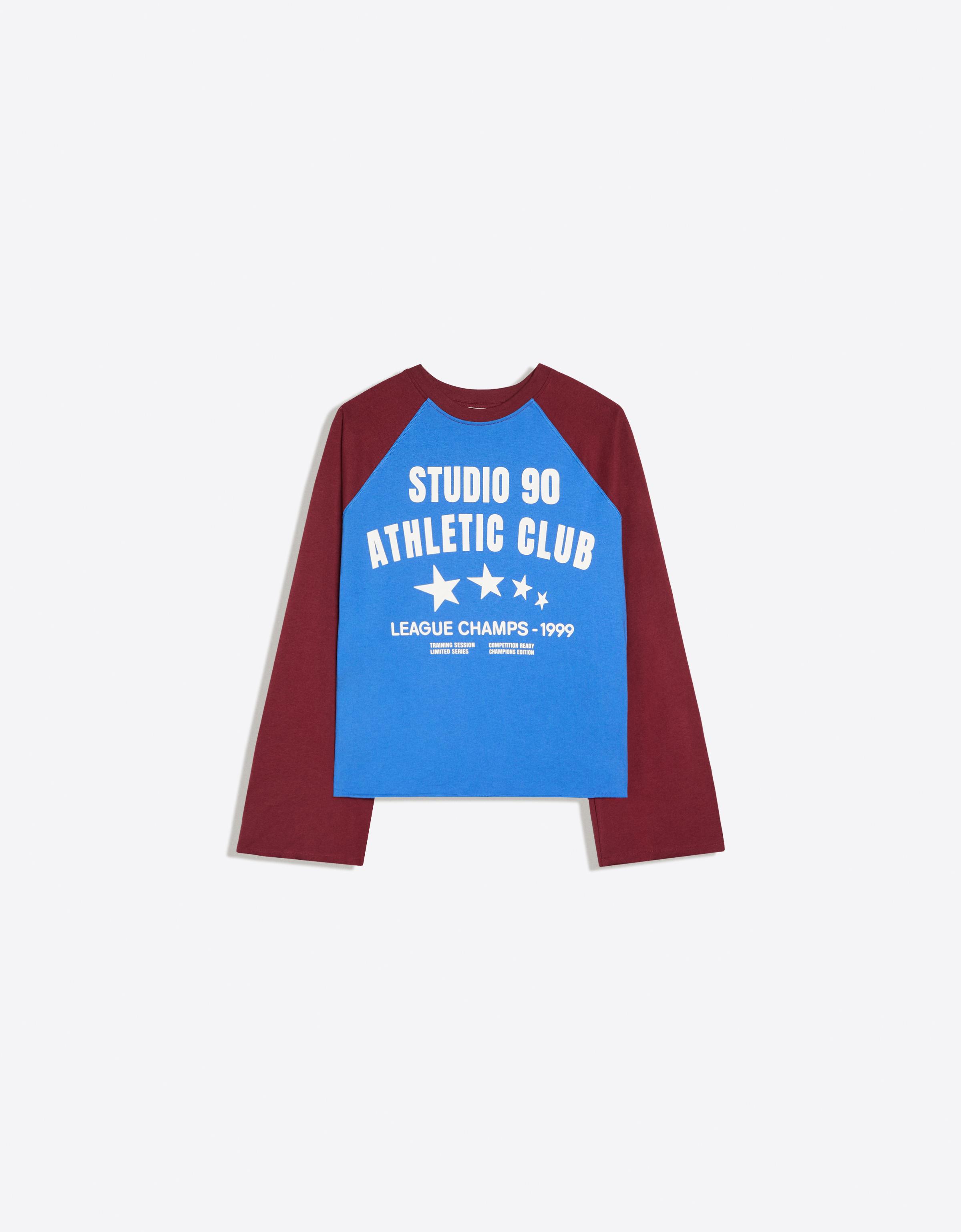 Long-sleeve contrast print raglan T-shirt — Blue