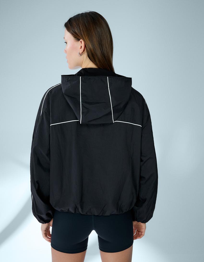 Technical hooded jacket-Black