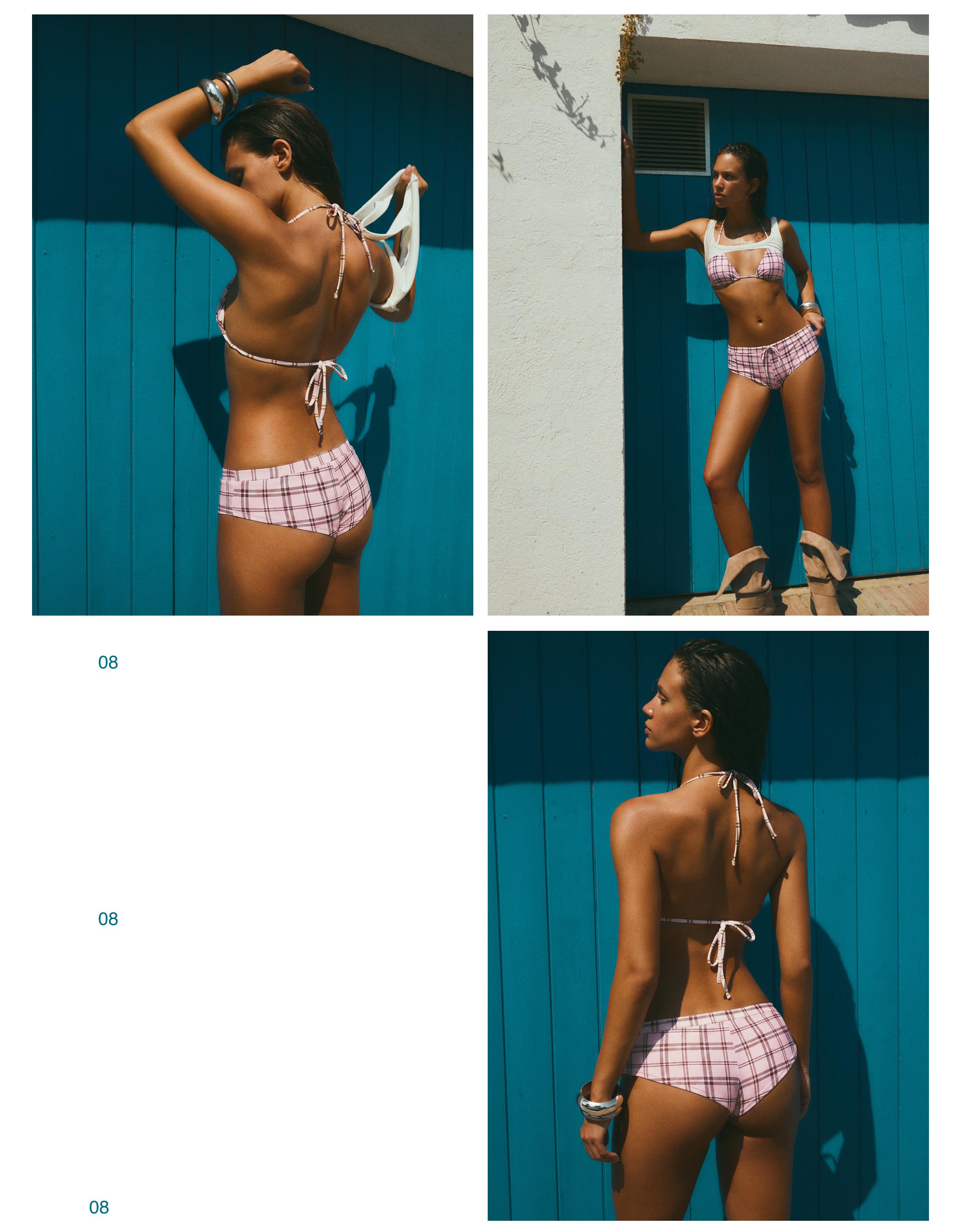 Checked culotte bikini briefs — Pink