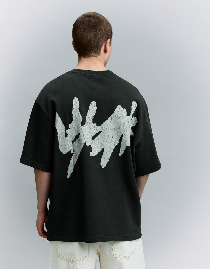 Camiseta manga corta print-Gris