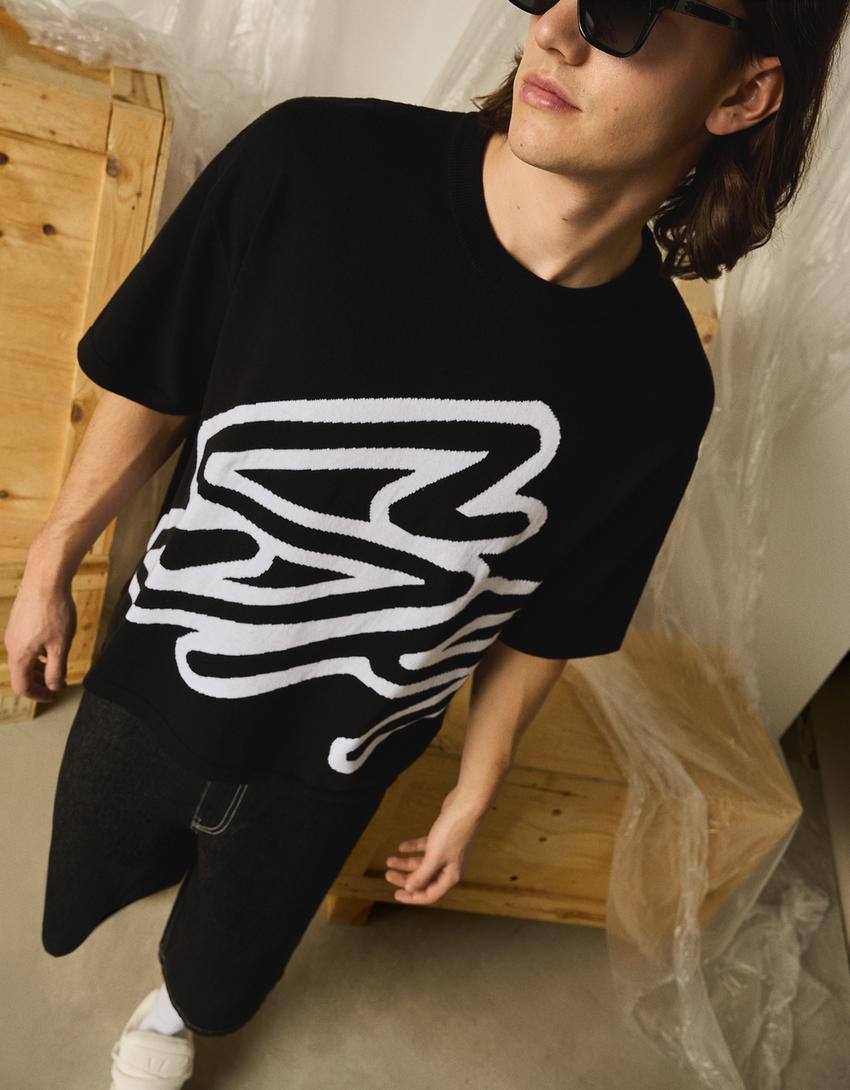 Camiseta manga corta print-Negro