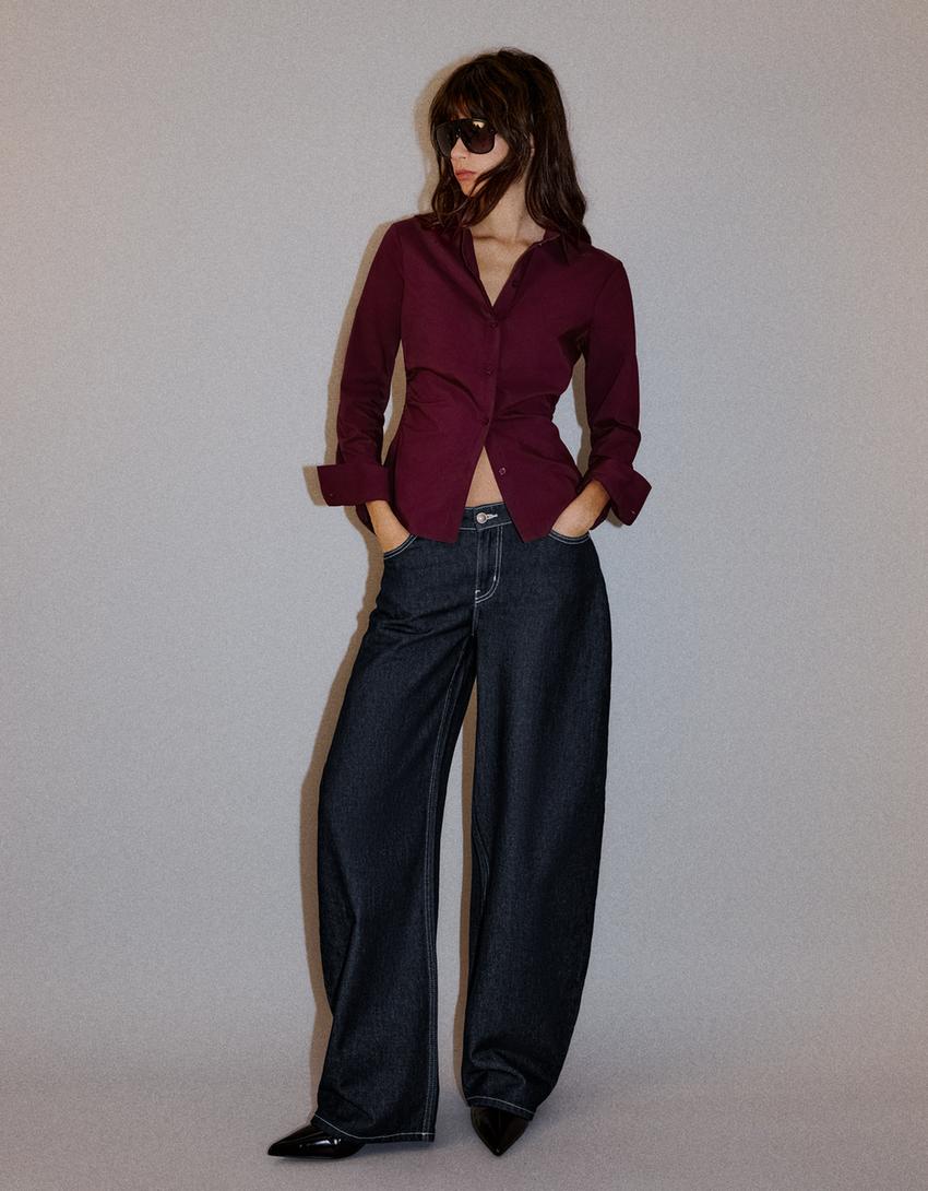 Fitted long-sleeved shirt-Maroon