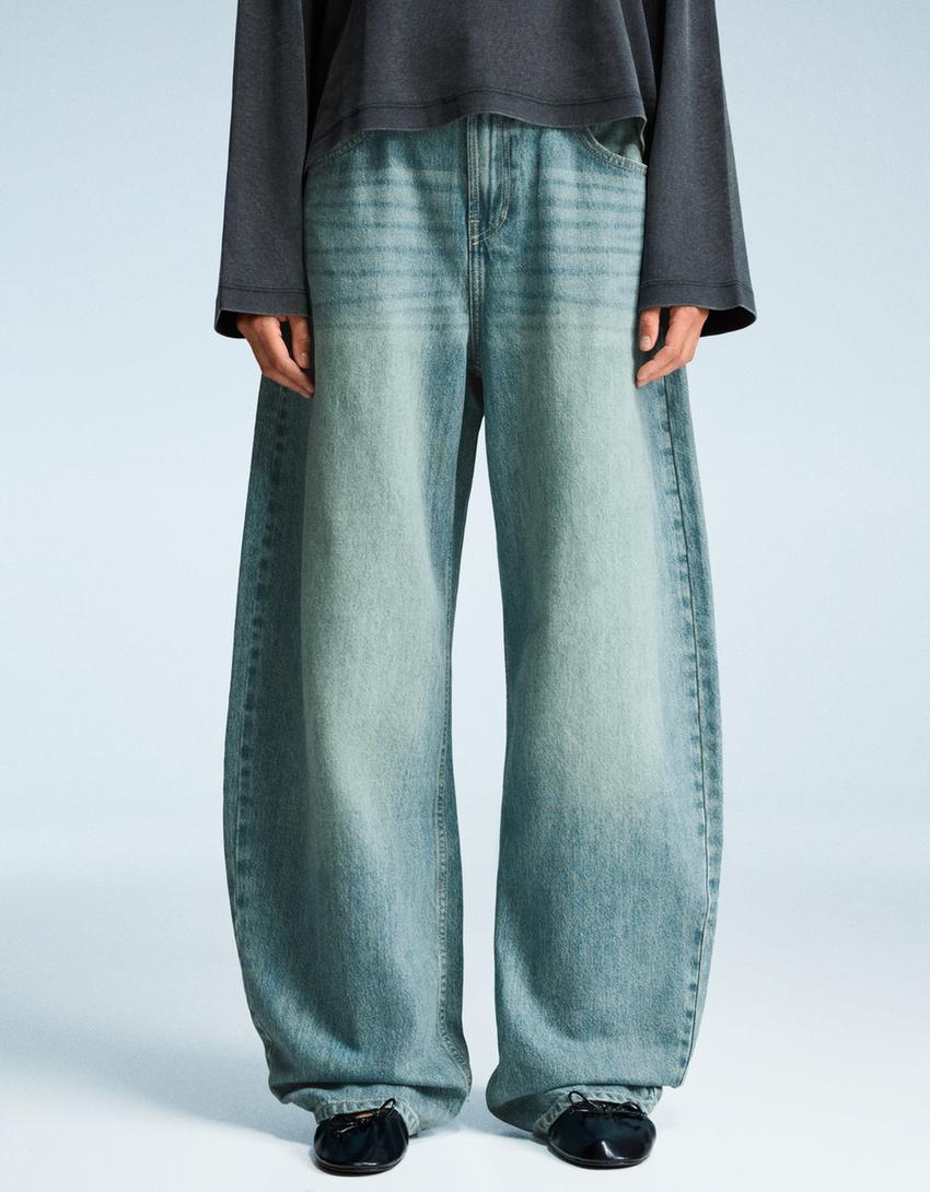 Jeansy wide leg barrel-Wyblakły niebieski-2