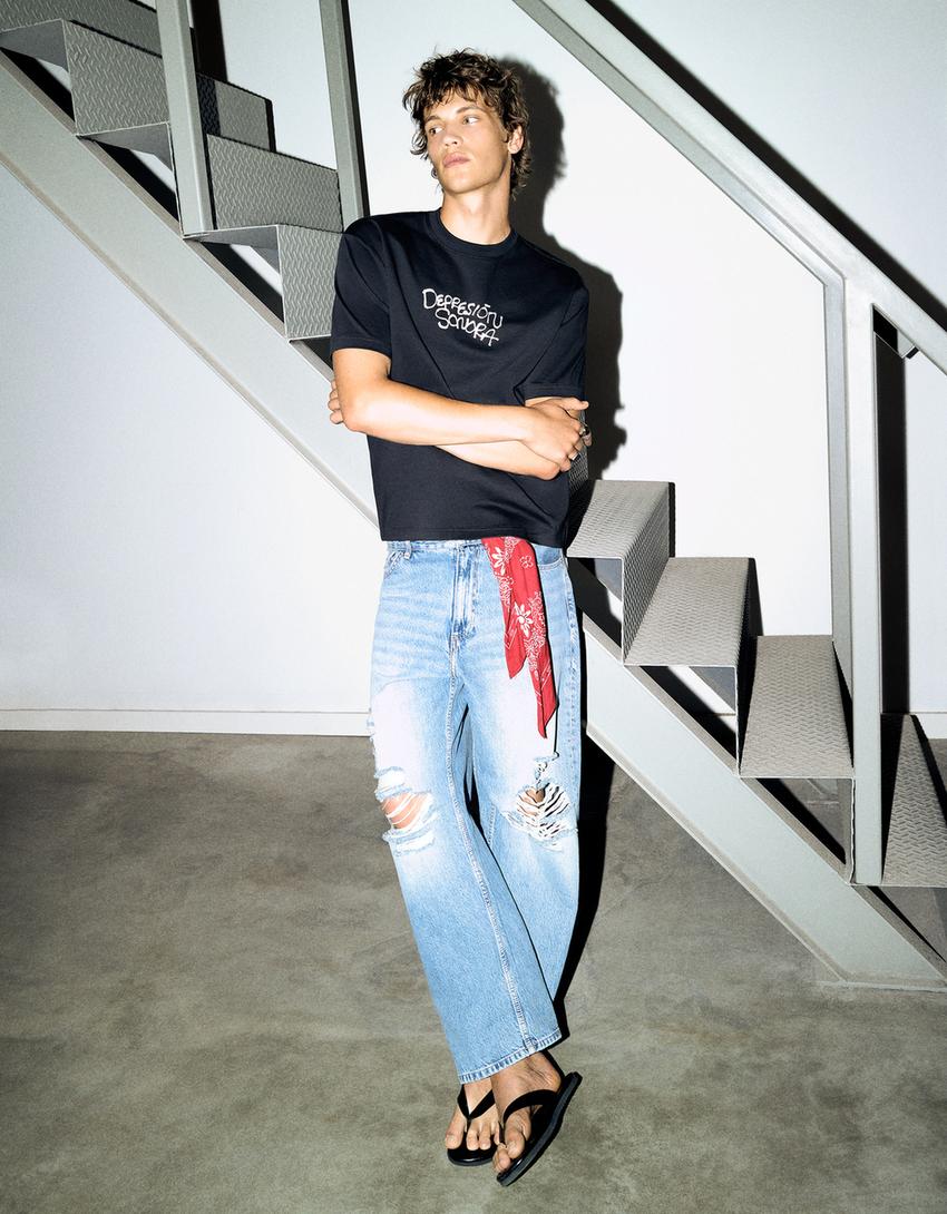 Short sleeve DEPRESION SONORA print T-shirt-Navy