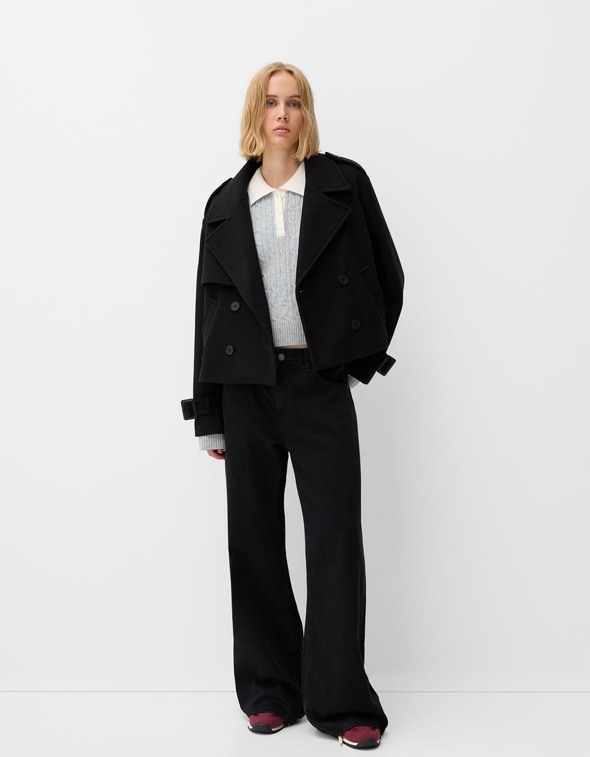 Short soft trench coat-Black-3