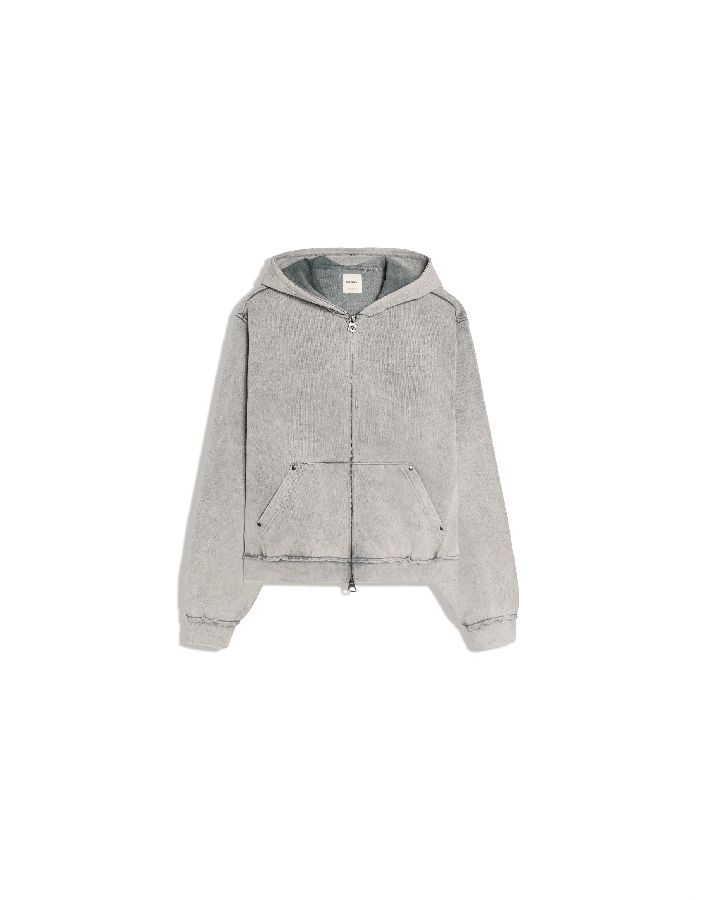 Studded zip-up hooded sweatshirt — Grey