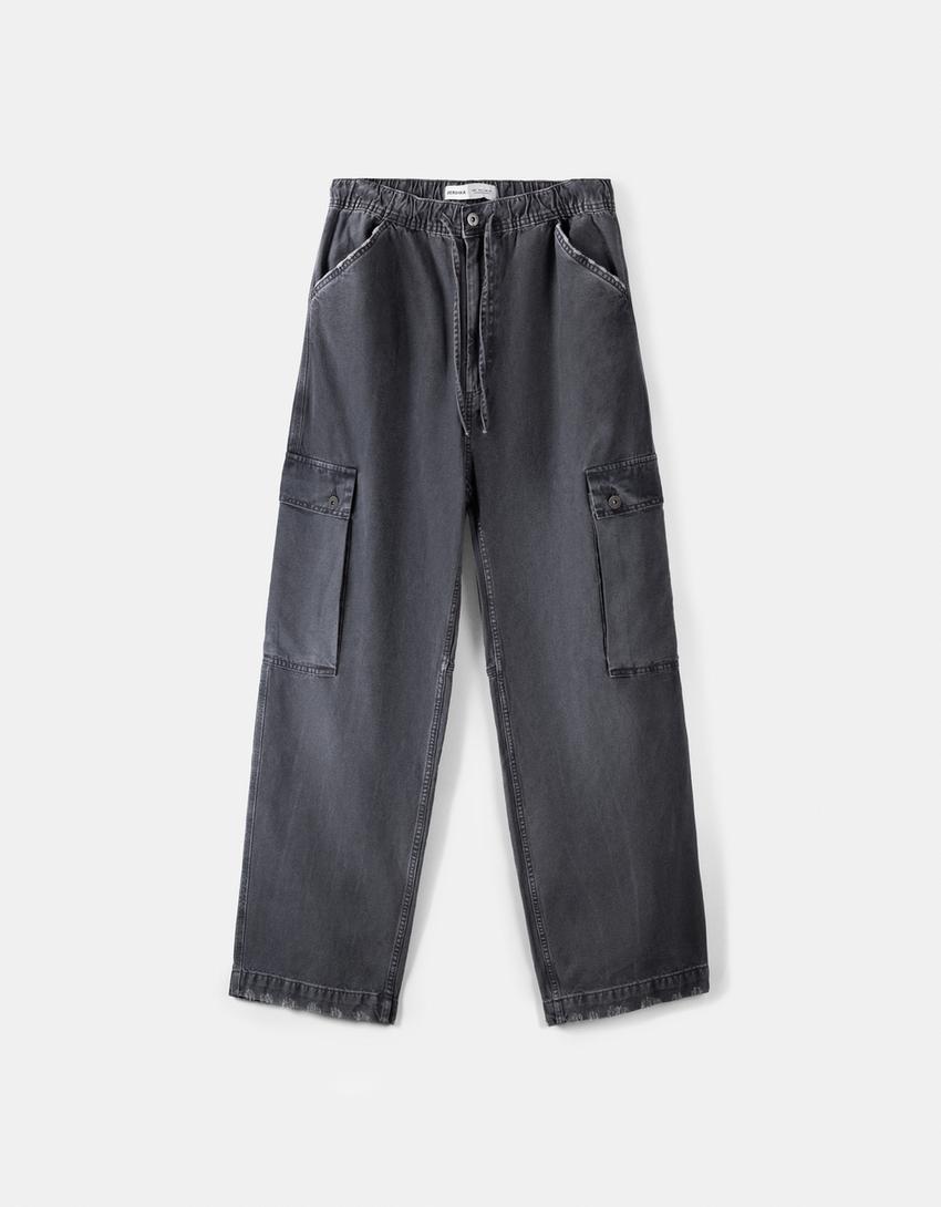 Calças skater cargo efeito lavado-Cinza-4