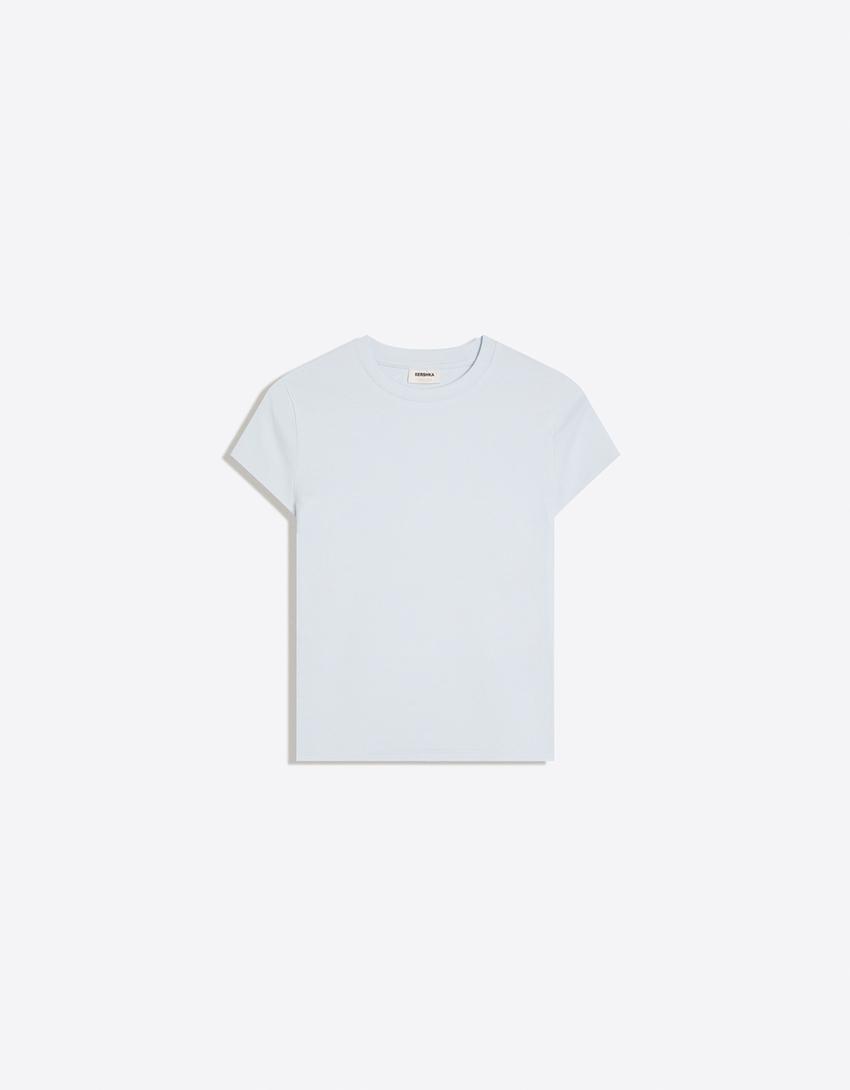 Kurzärmeliges T-Shirt mit Rundausschnitt-Hellblau