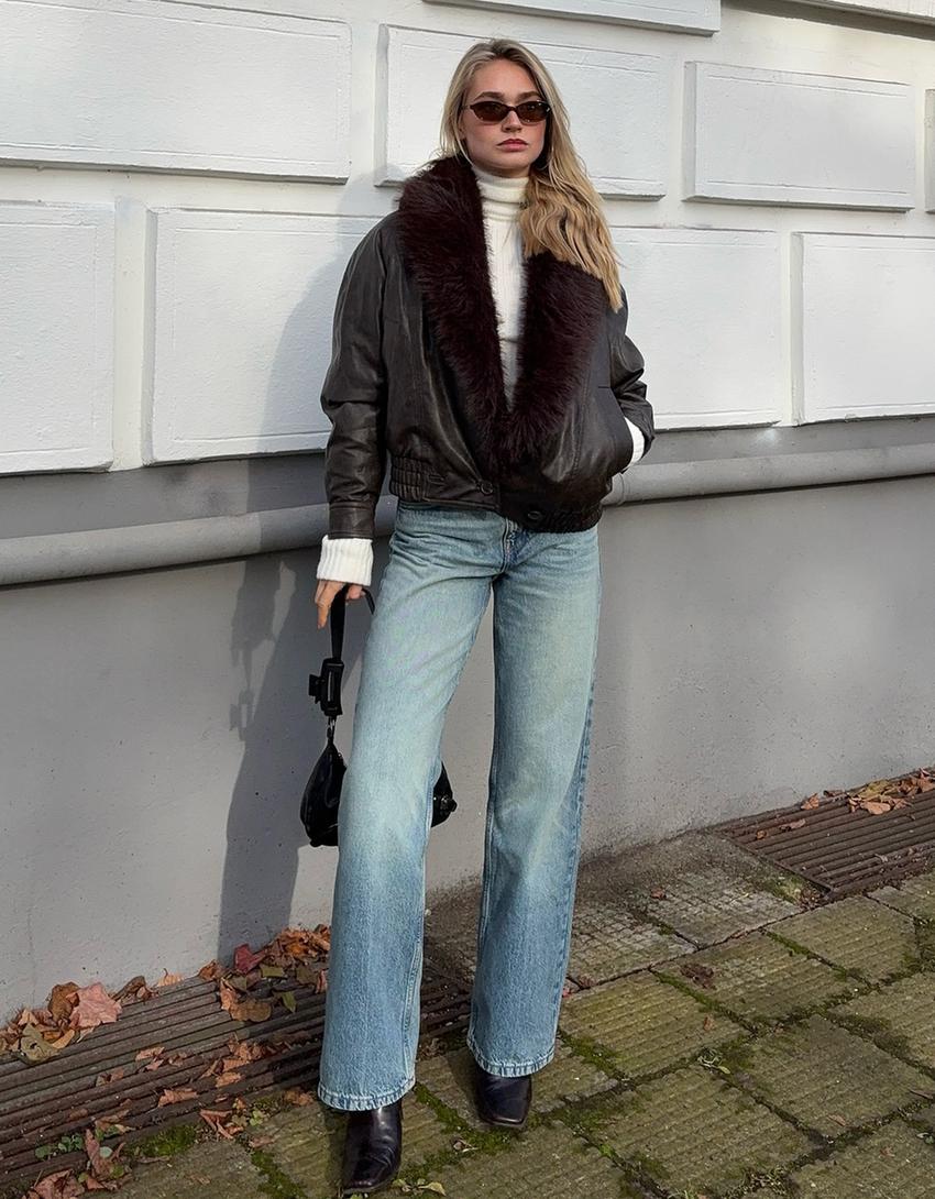 Straight wide-leg jeans-Light blue