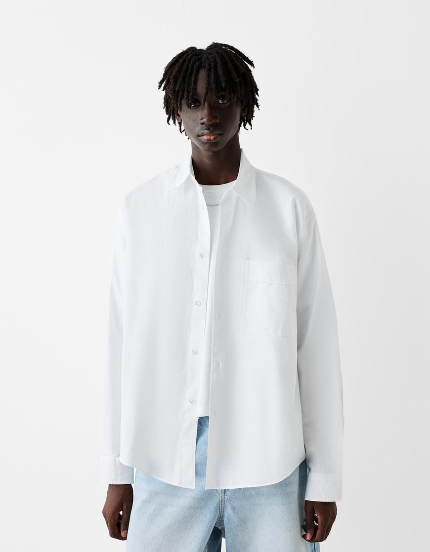 Chemise oxford manches longues boxy fit-Blanc-0