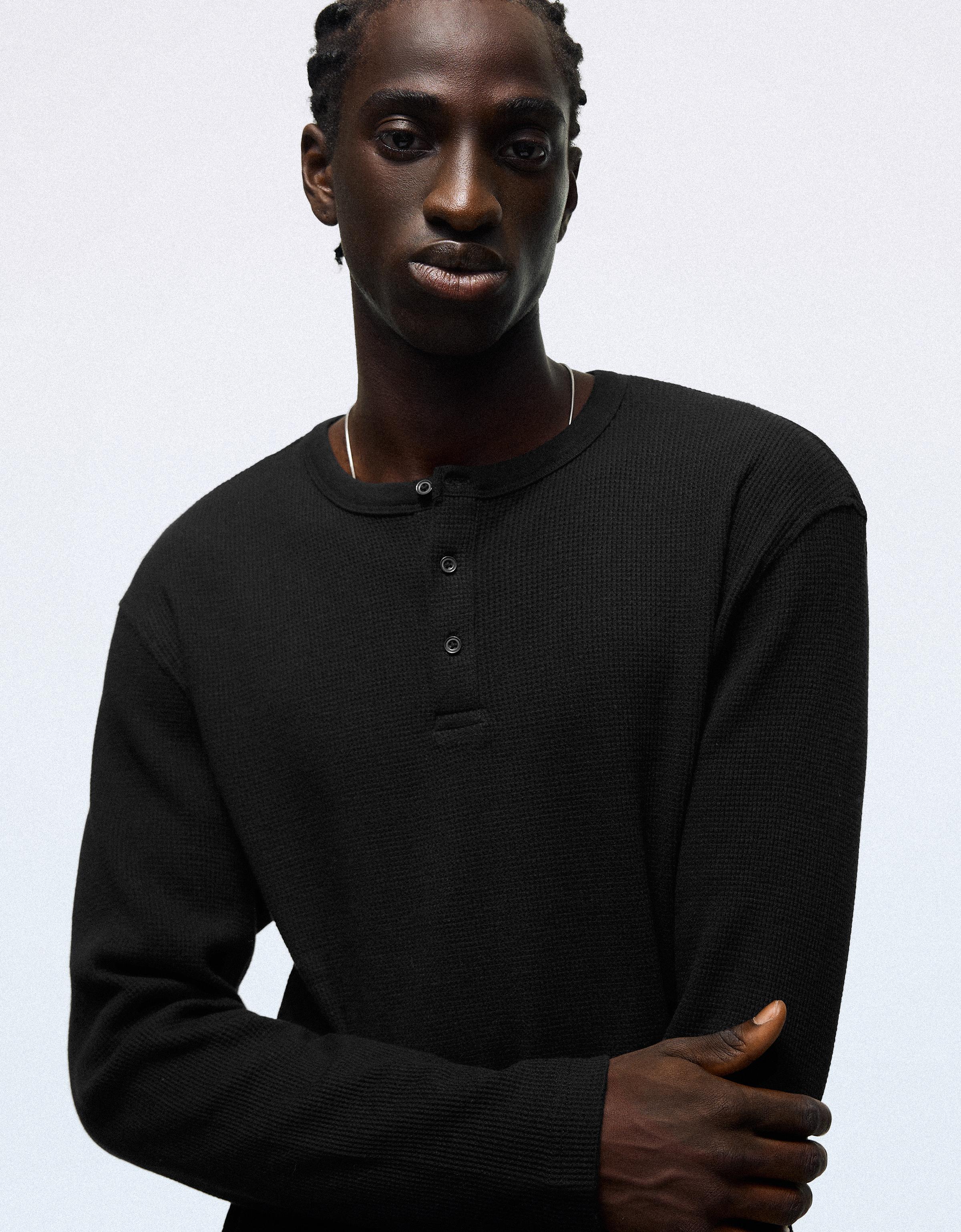 Slim fit long sleeve henley T-shirt — Black