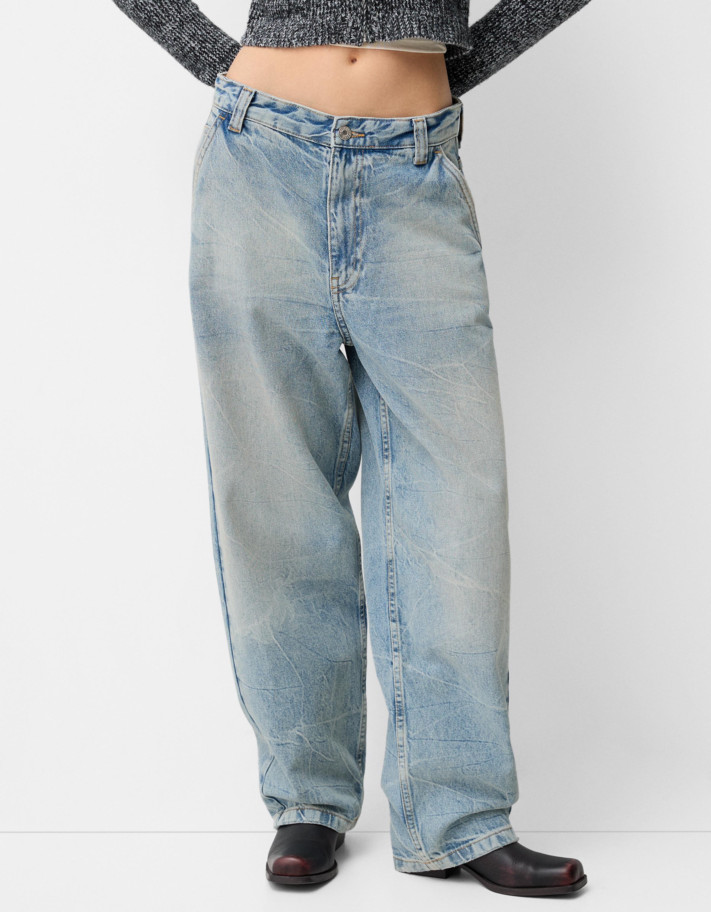 Bershka Skaterjeans Mit Weitem Bein Damen 44 Ausgewaschenes Blau