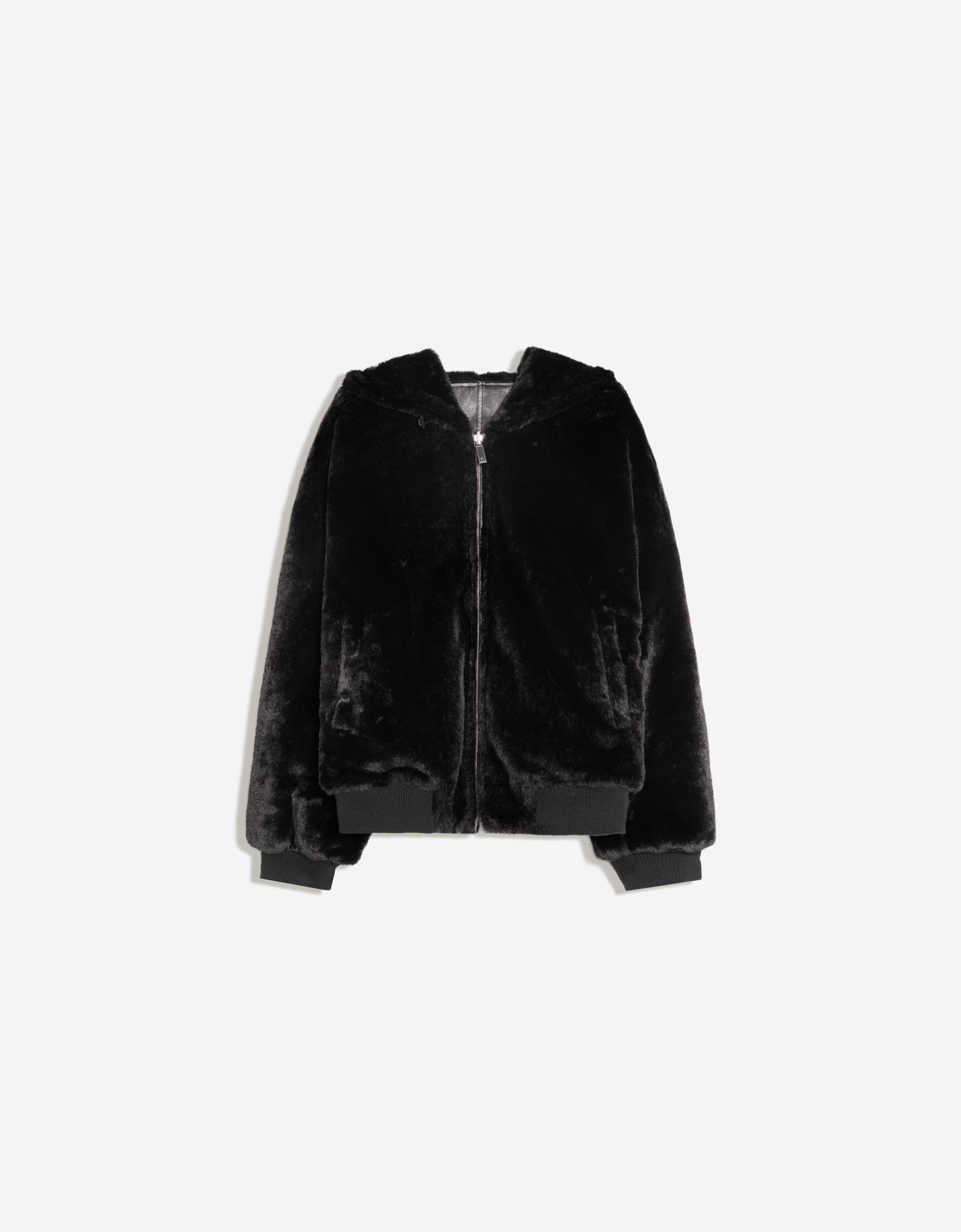 Reversible faux fur hooded jacket — Black