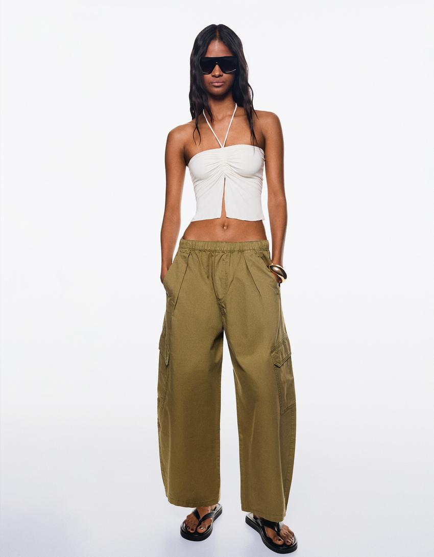 Pamučne kargo pantalone-Kaki-2