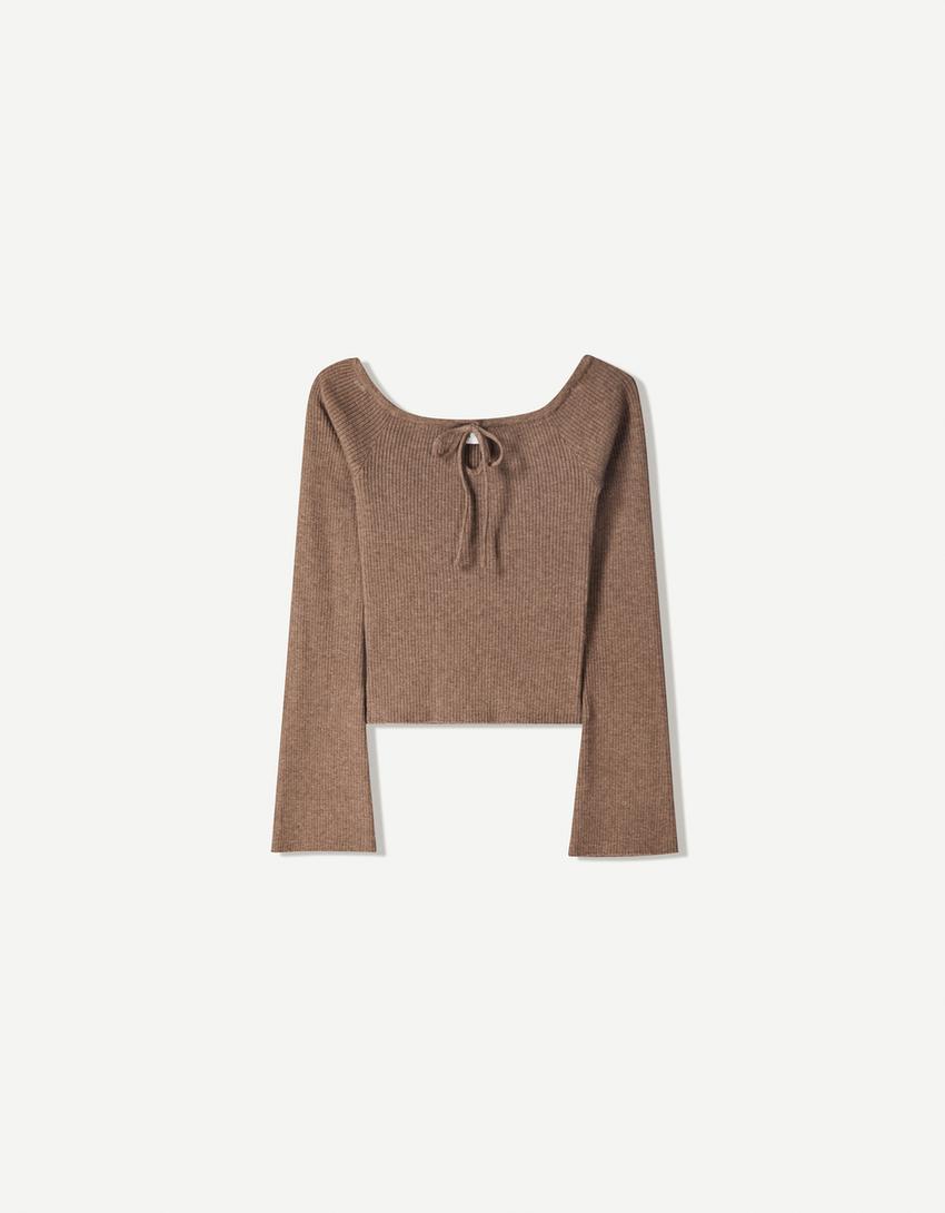 Sweater with tie detail-Brown