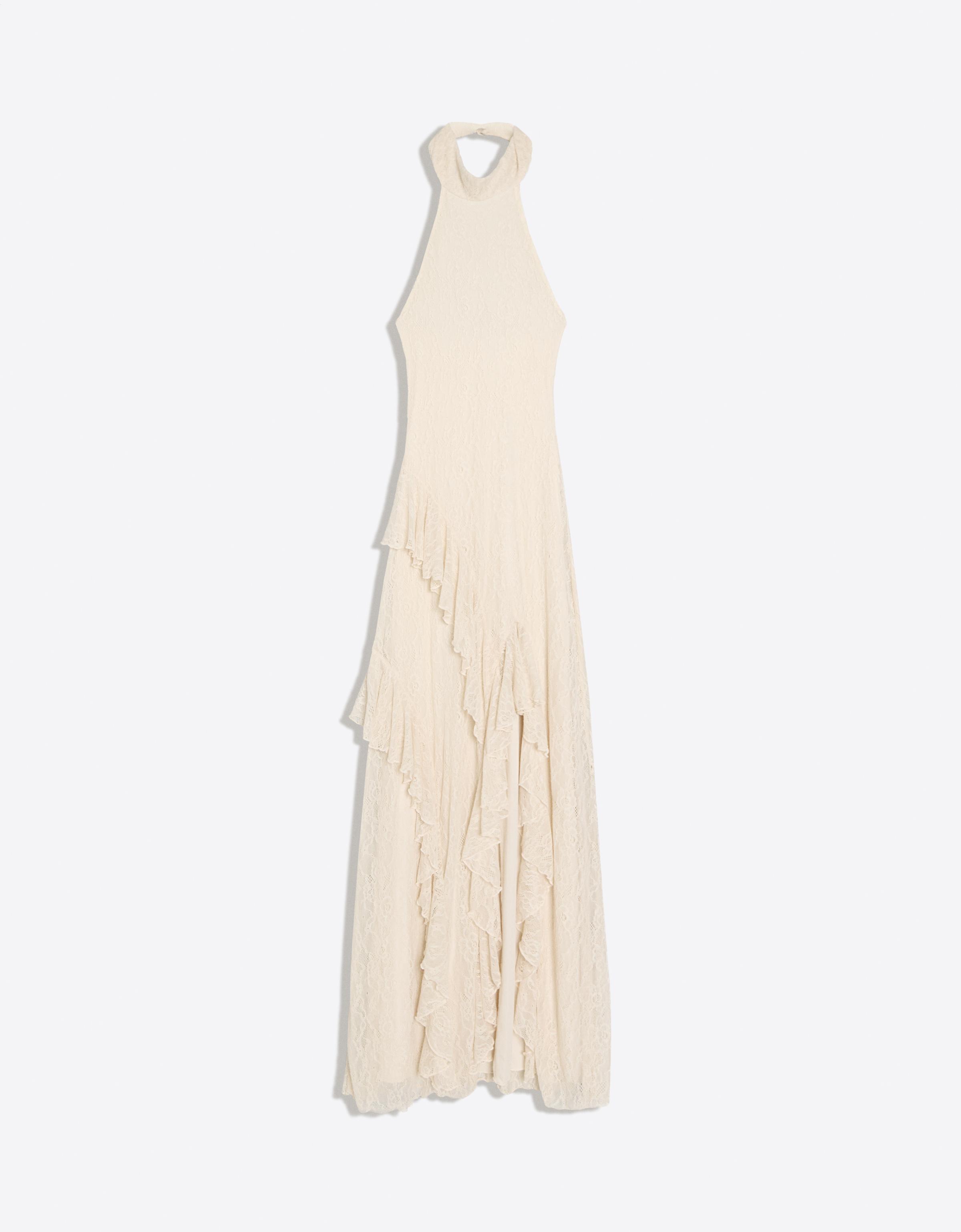 Lace halter midi dress — Cream