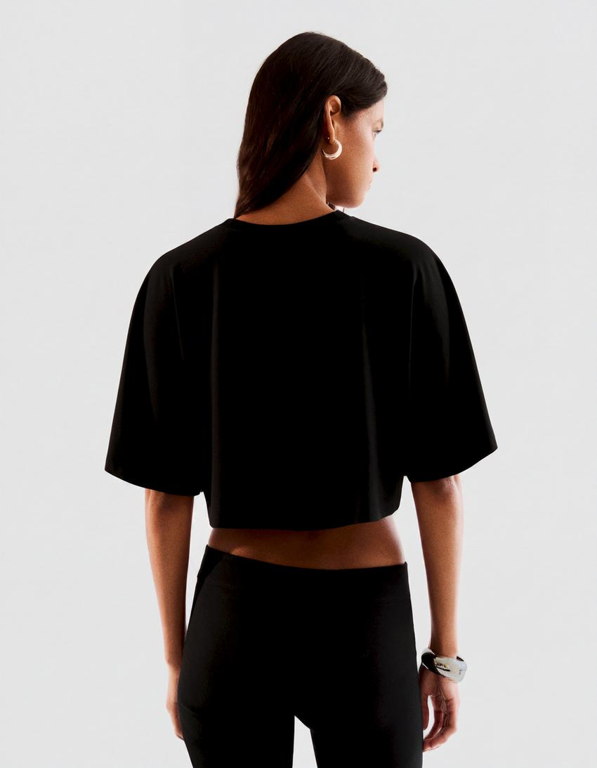 T-shirt oversize efeito capa-Preto