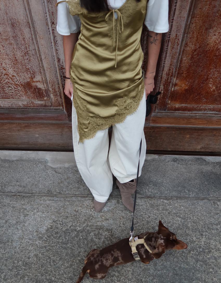 Asymmetric sateen mini dress-Khaki