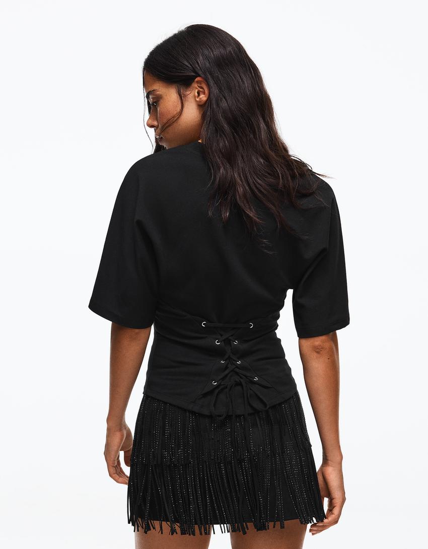 Maglietta a maniche corte corsetto-Nero