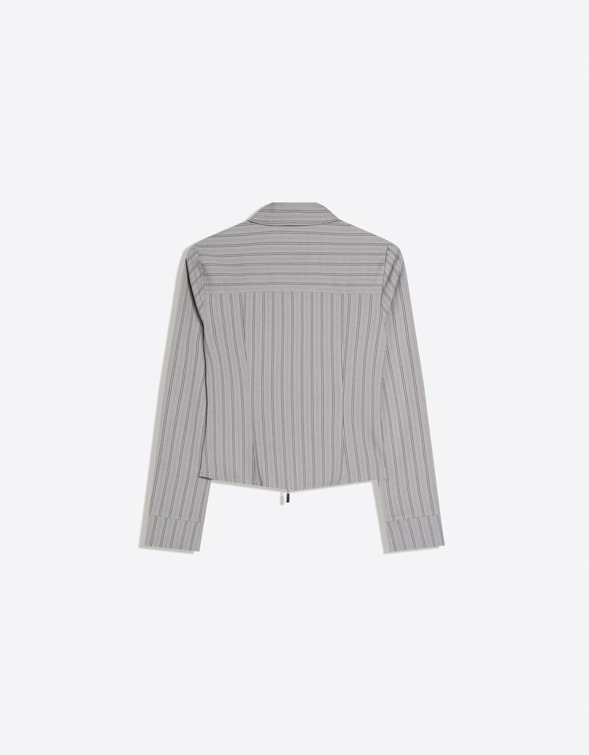 Long sleeve zip-up shirt-Grey