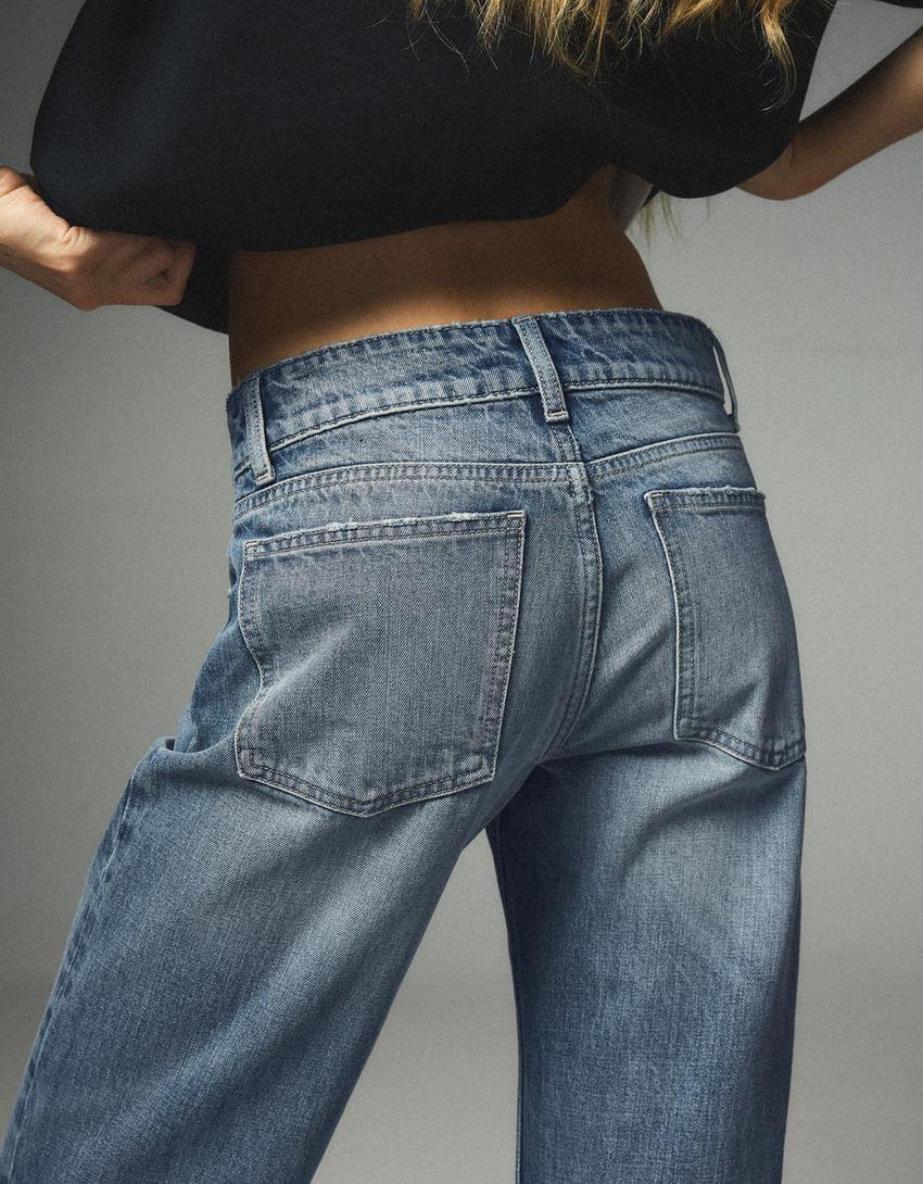 Mid-rise straight jeans-Washed out blue