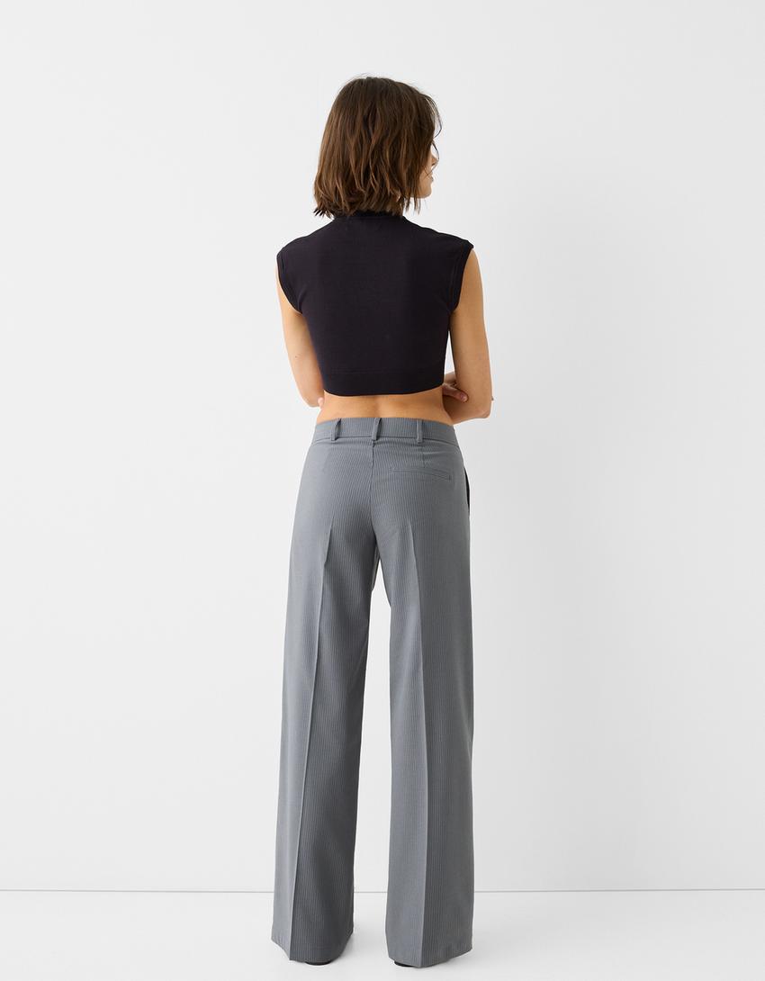 Low waist straight fit özel dikim pantolon-Koyu gri-2