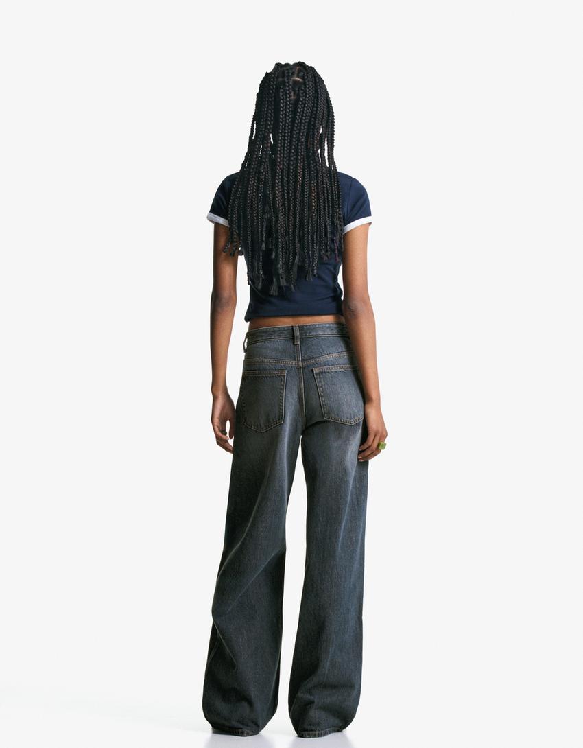 Jeans wide leg cintura cruzada-Azul