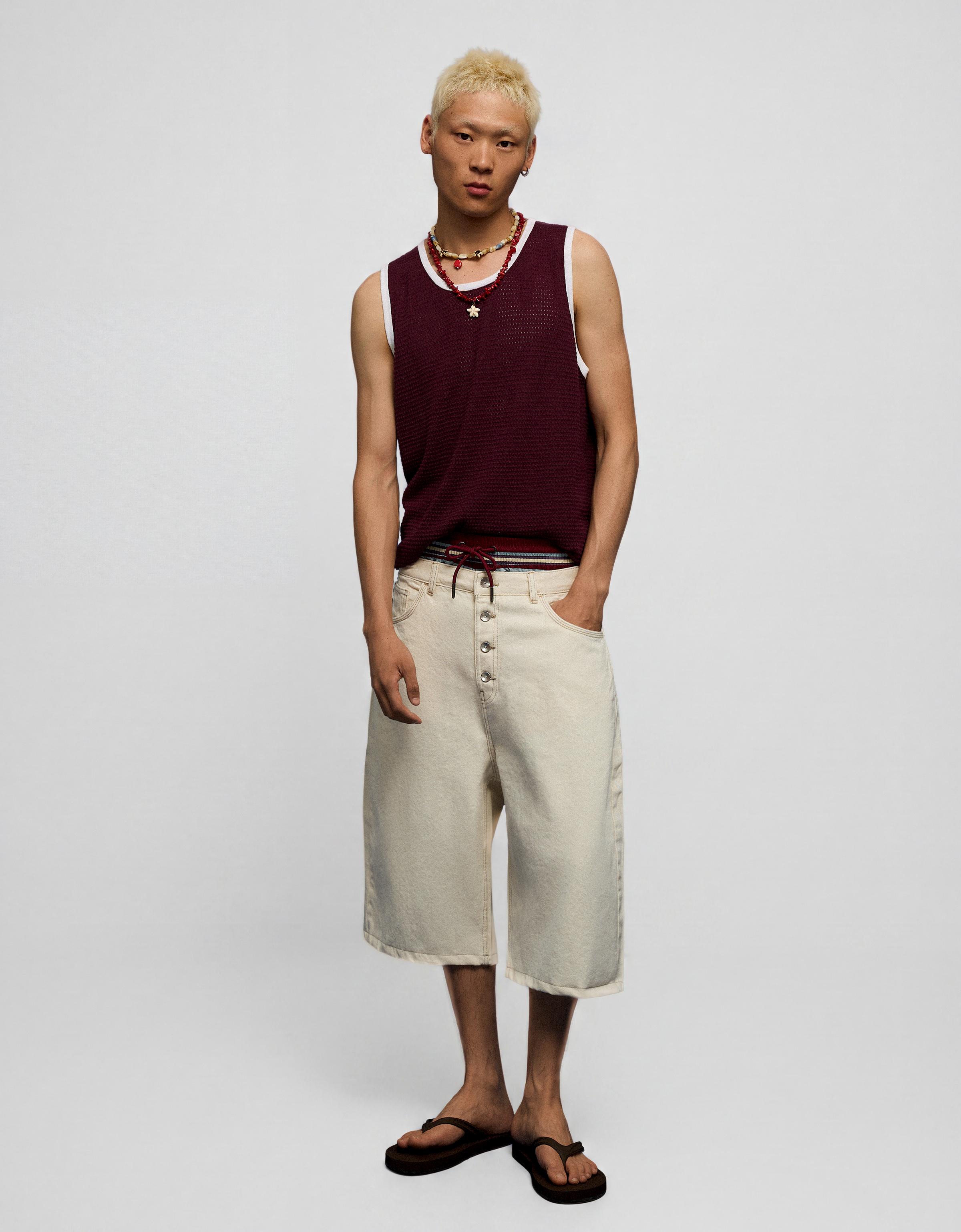 Contrast mesh vest top — Maroon