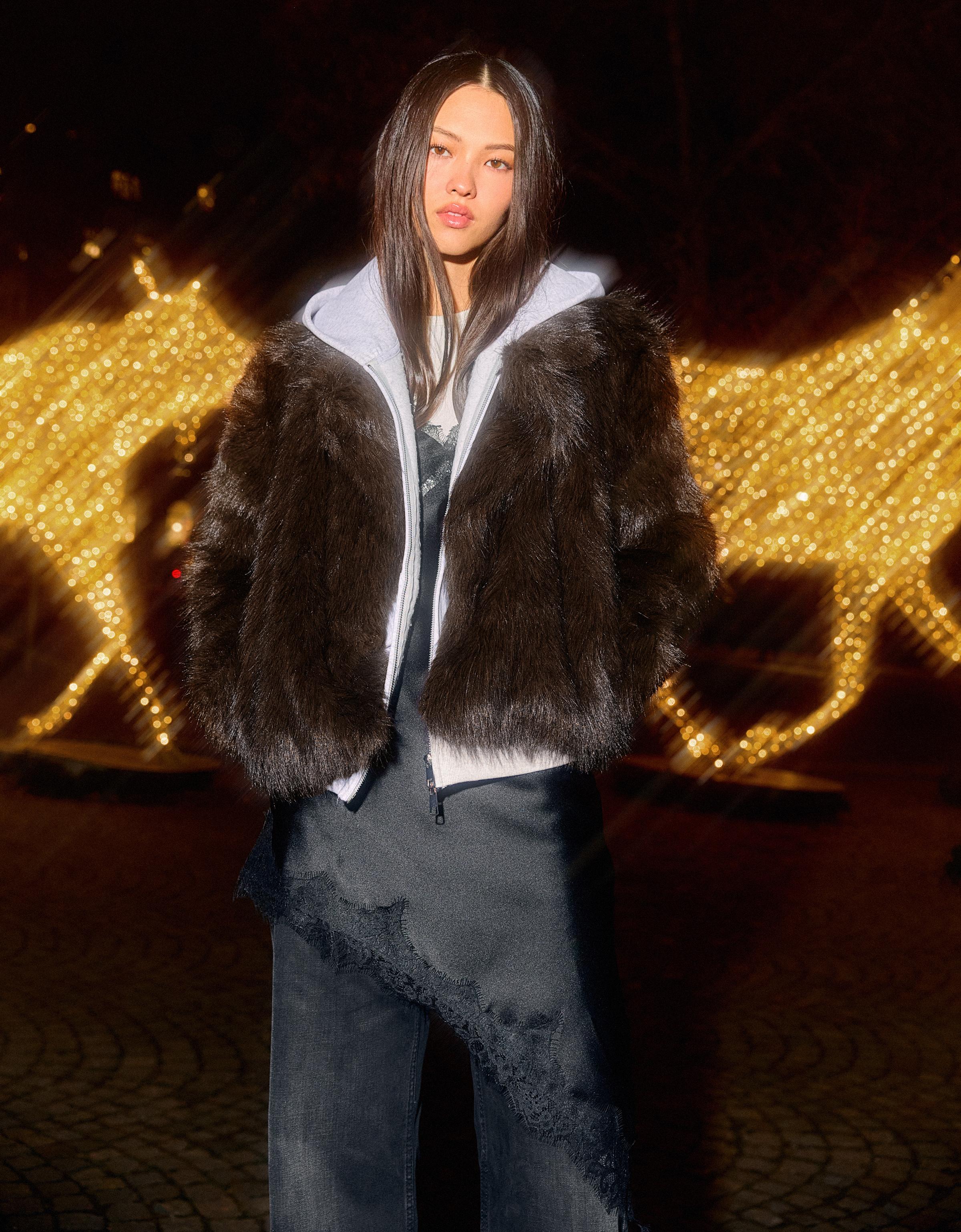 Faux fur lapel jacket