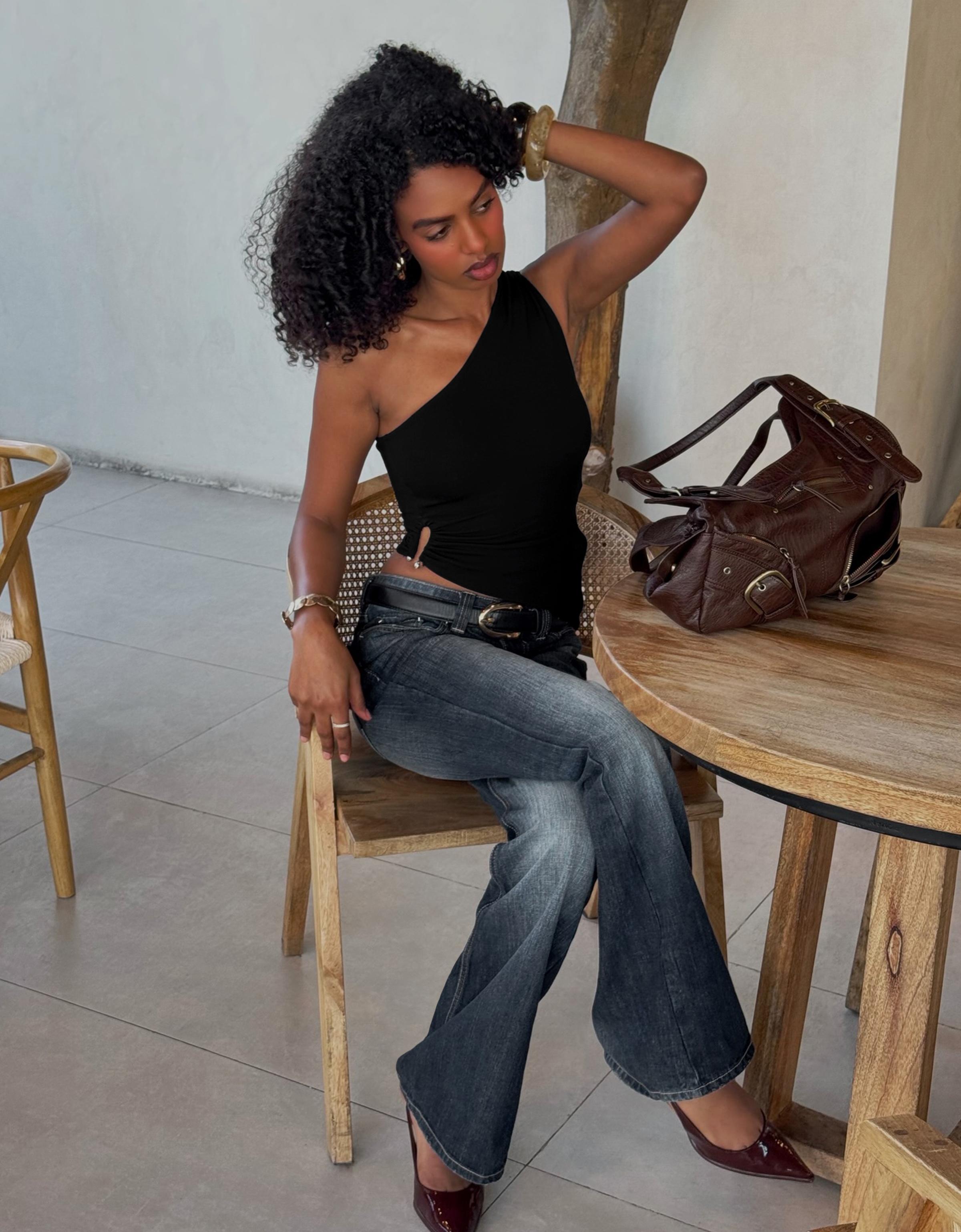 Bershka Asymmetrisches Top Mit Strass-Ring Damen M Schwarz