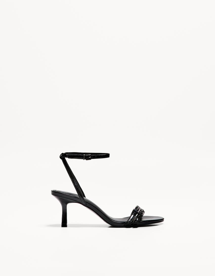 Sandale talon bride cheville-Noir