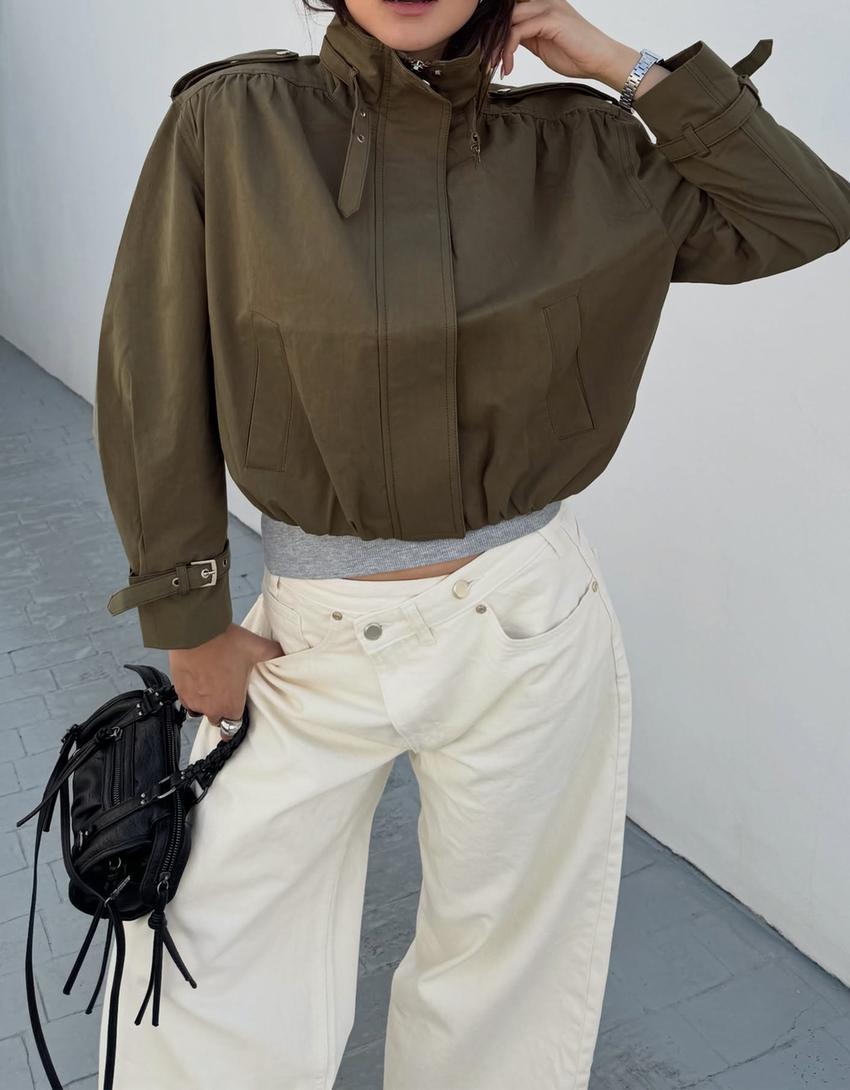 High-waist crossover wide-leg jeans-Cream