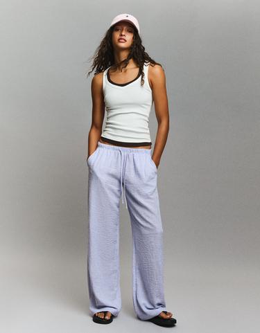 Elasticated waist trousers with linen — Navy 1