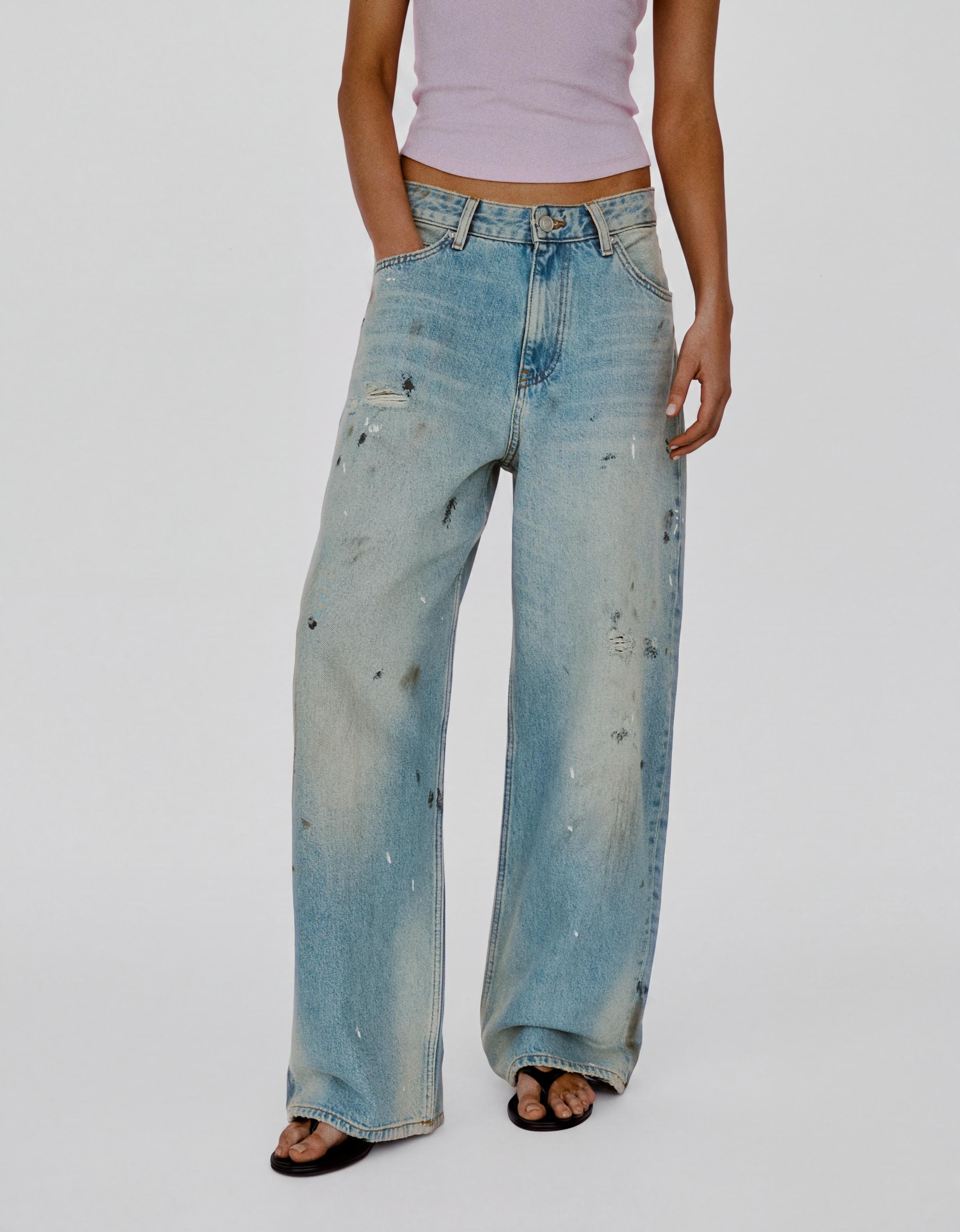 Loose fit paint-effect jeans — Light blue