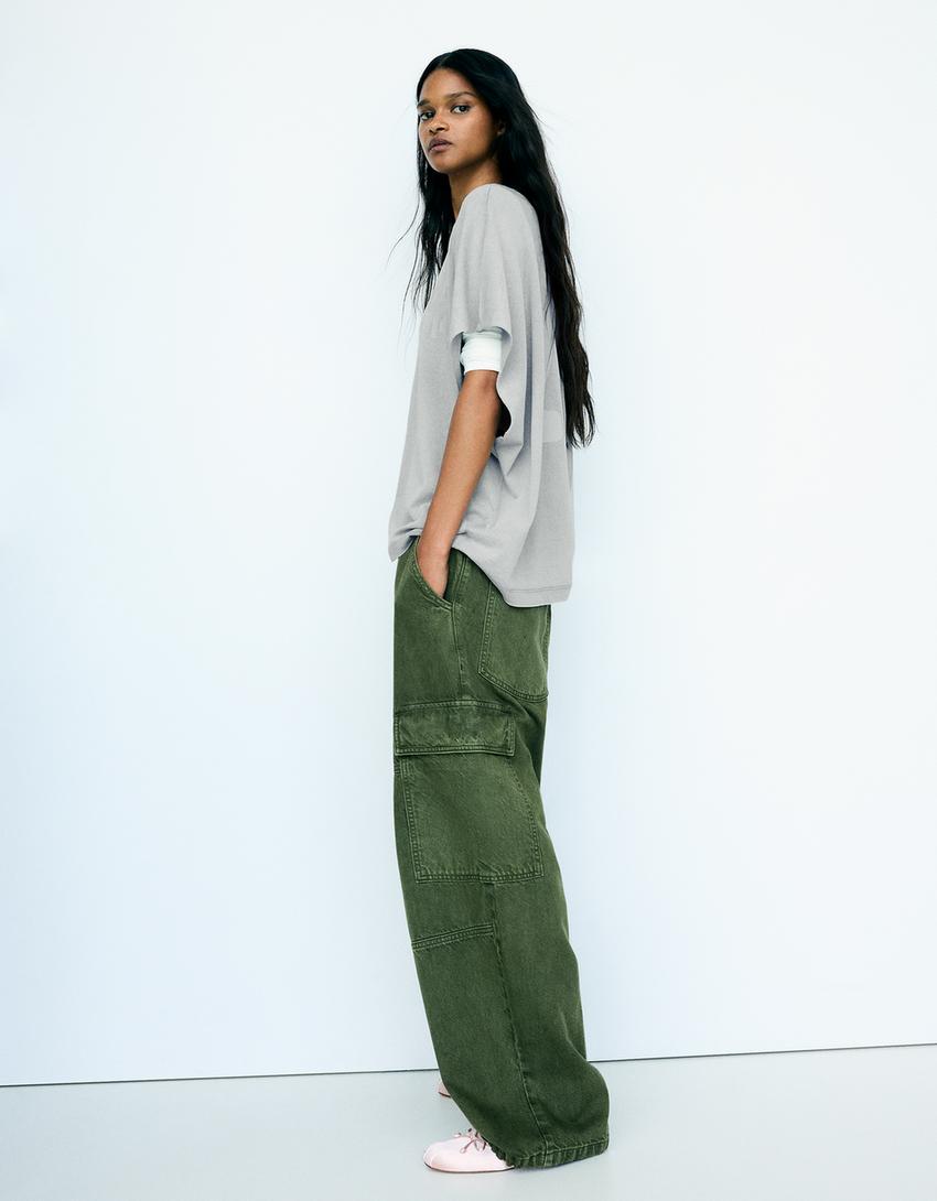 T-shirt worker oversize imprimé-Bleu lavé