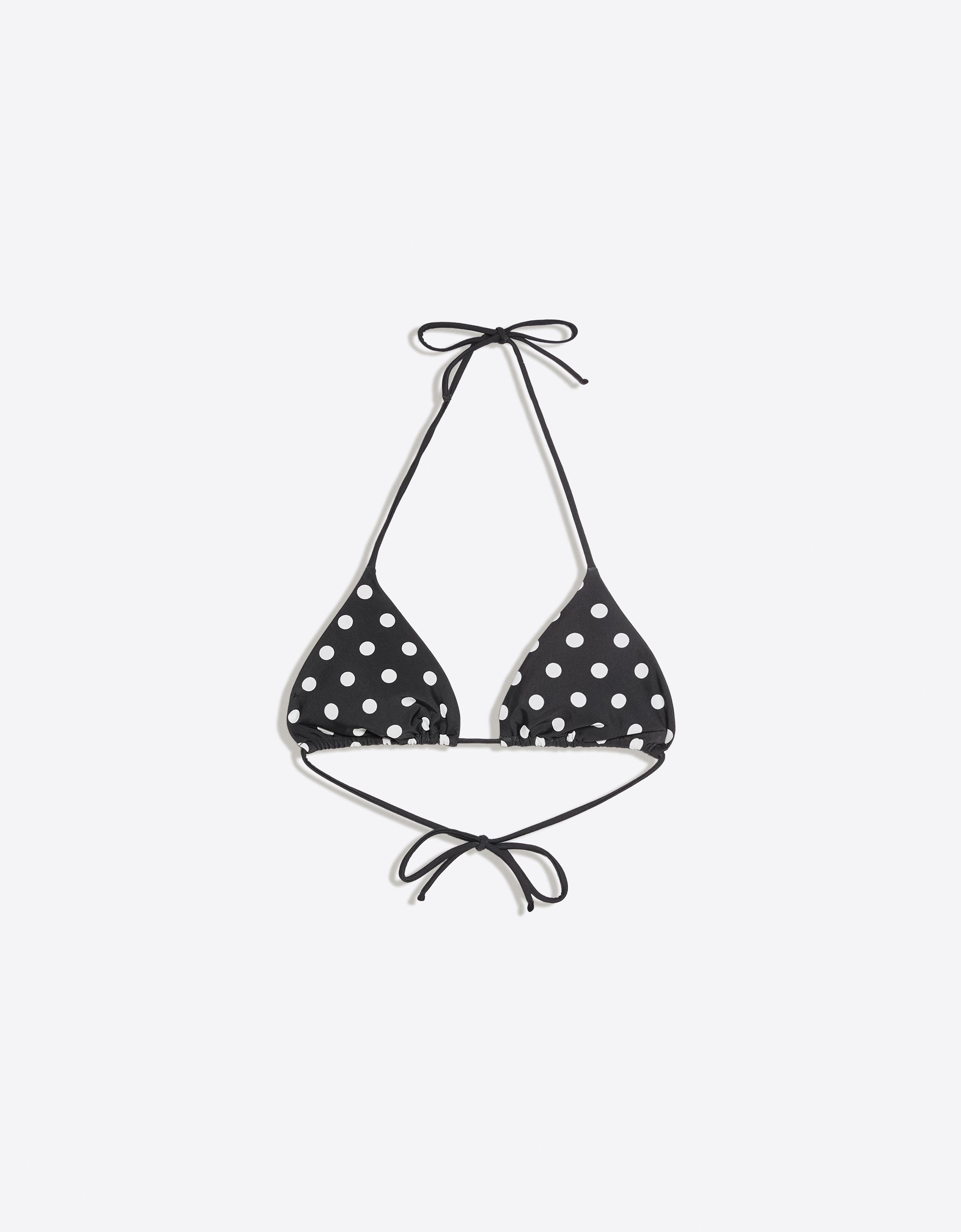 Polka dot triangle bikini top — Black