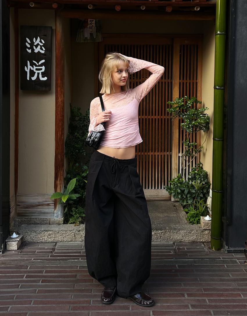 Langarmshirt mit Spitze-Rosa