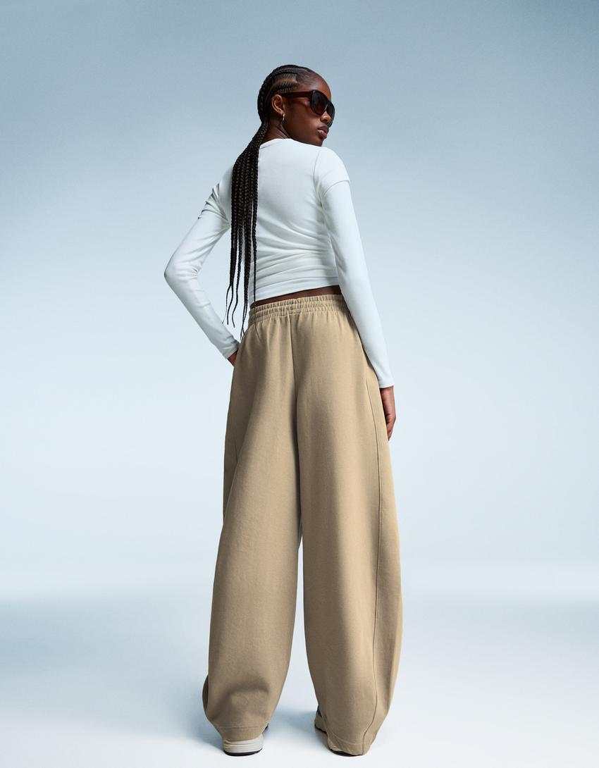 Pantaloni in felpa barrel-Visone-1