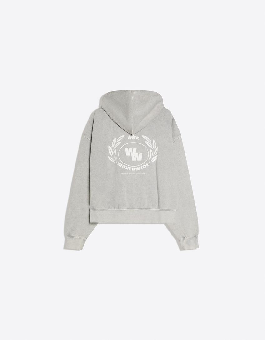 Boxy zip-up print sweatshirt-Stone