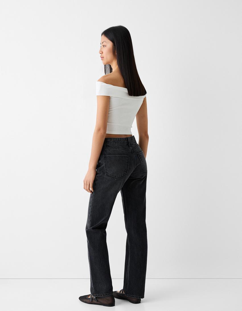 بنطال جينز بقصة مستقيمة-أسود-2