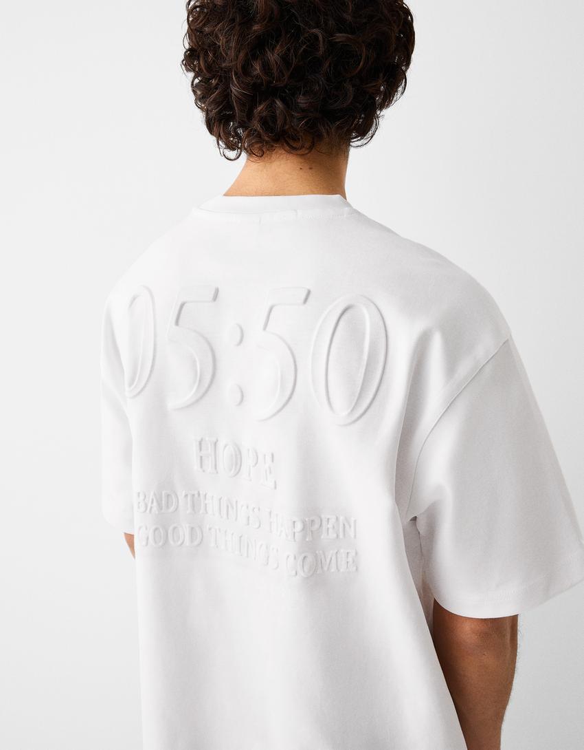 T-shirt manga curta boxy fit estampado relevo-Branco-2