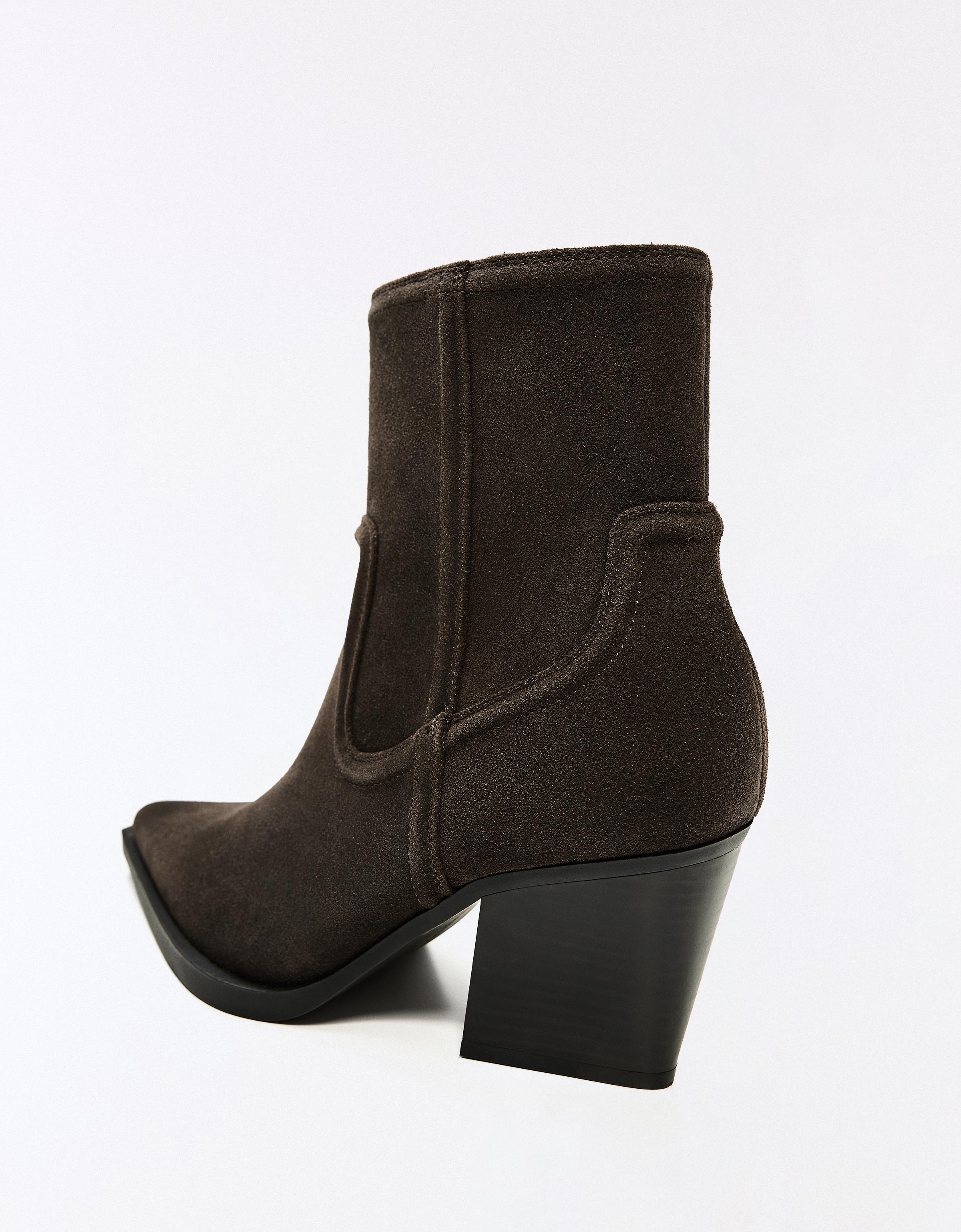 Leather cowboy heel ankle boots — TAUPE