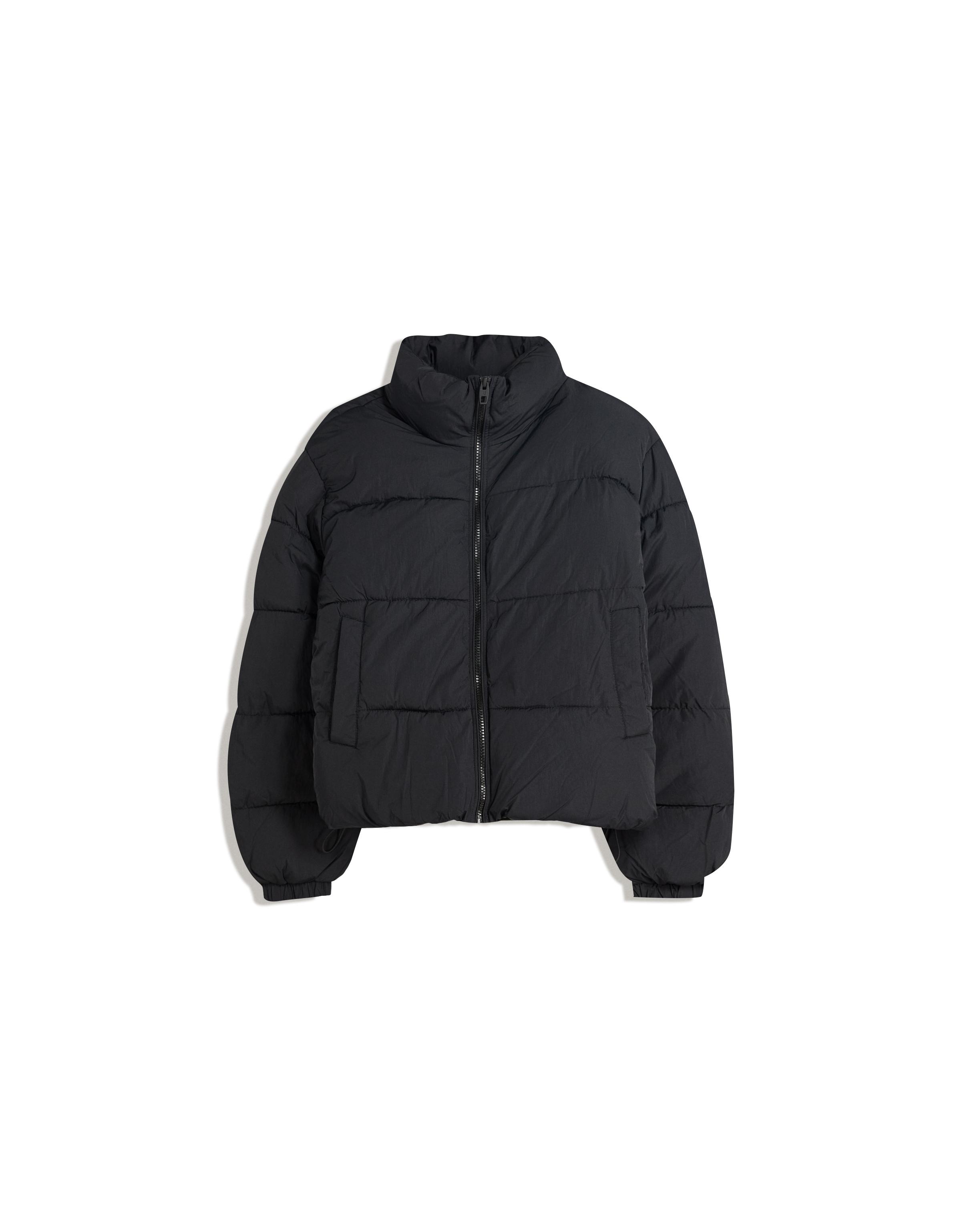 Padded funnel neck jacket — Black